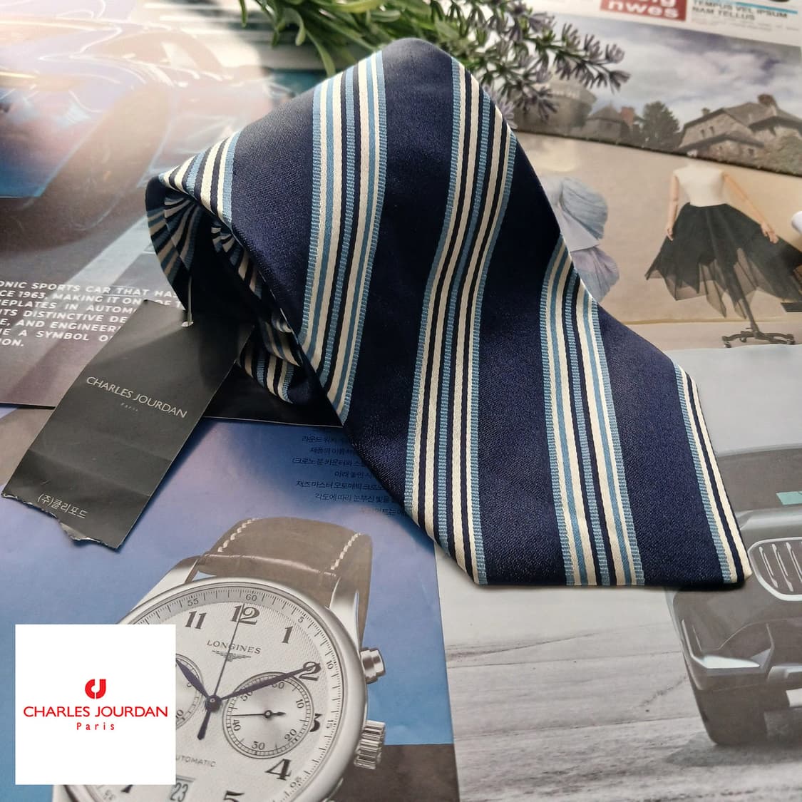 샤를주르당 실크 네이비 스트라이프 넥타이 9.7cm 새제품 A18706
 상품이미지1