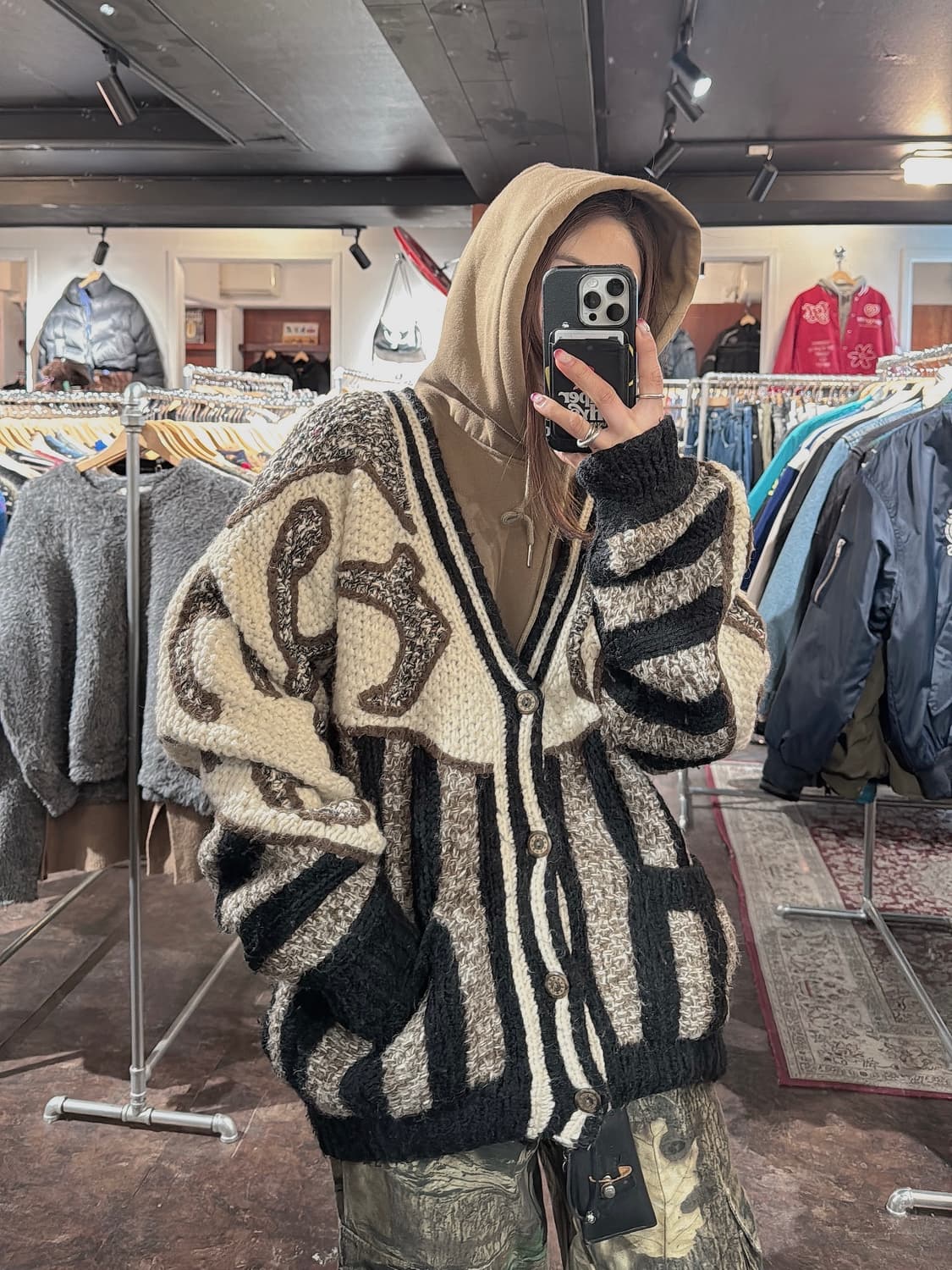 NOVO 빈티지 패턴 모헤어 가디건 니트 M 상품이미지8