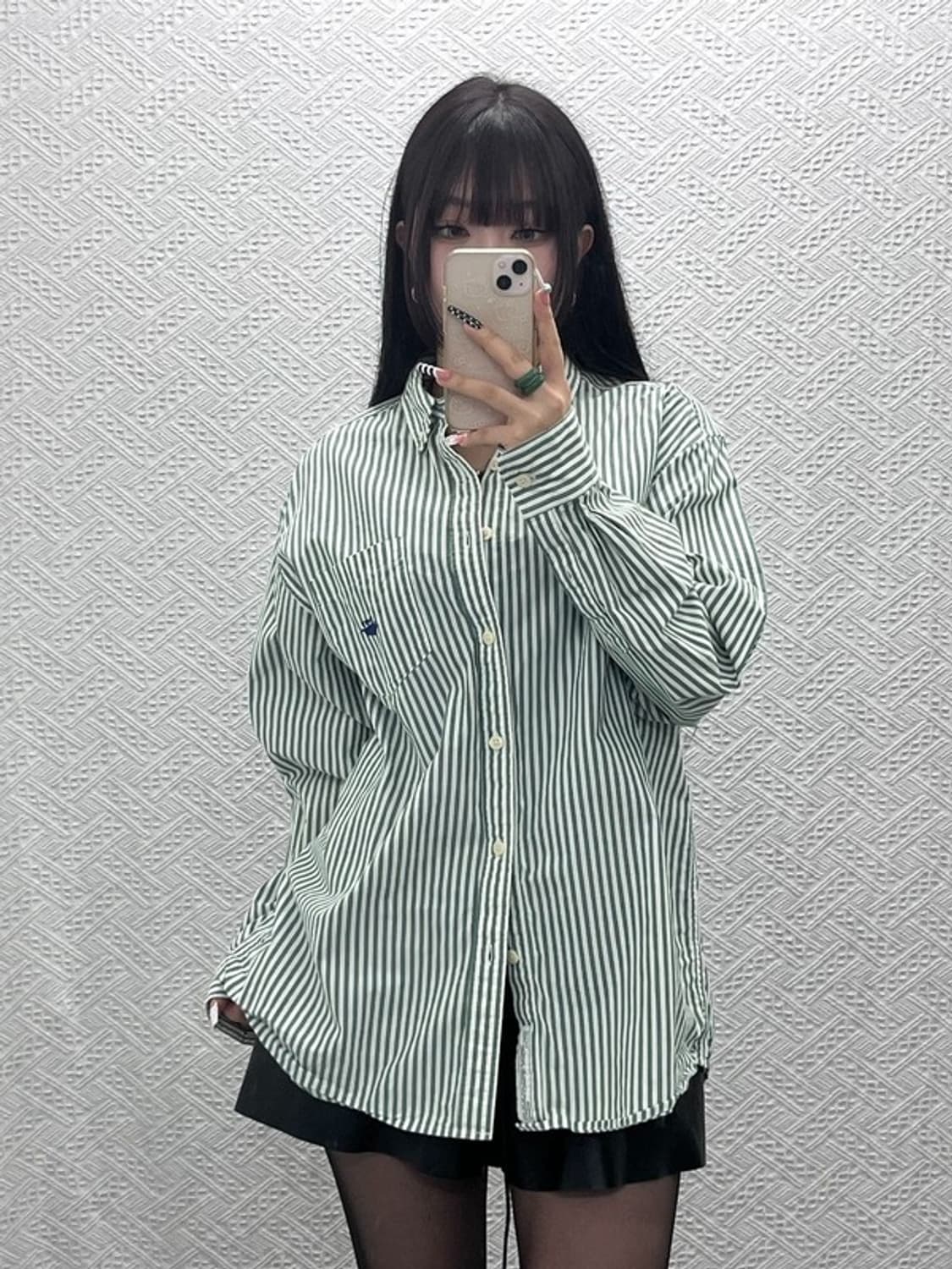 커버낫 피스타치오 그린 스트라이프 캐주얼 셔츠 M C10264 상품이미지2