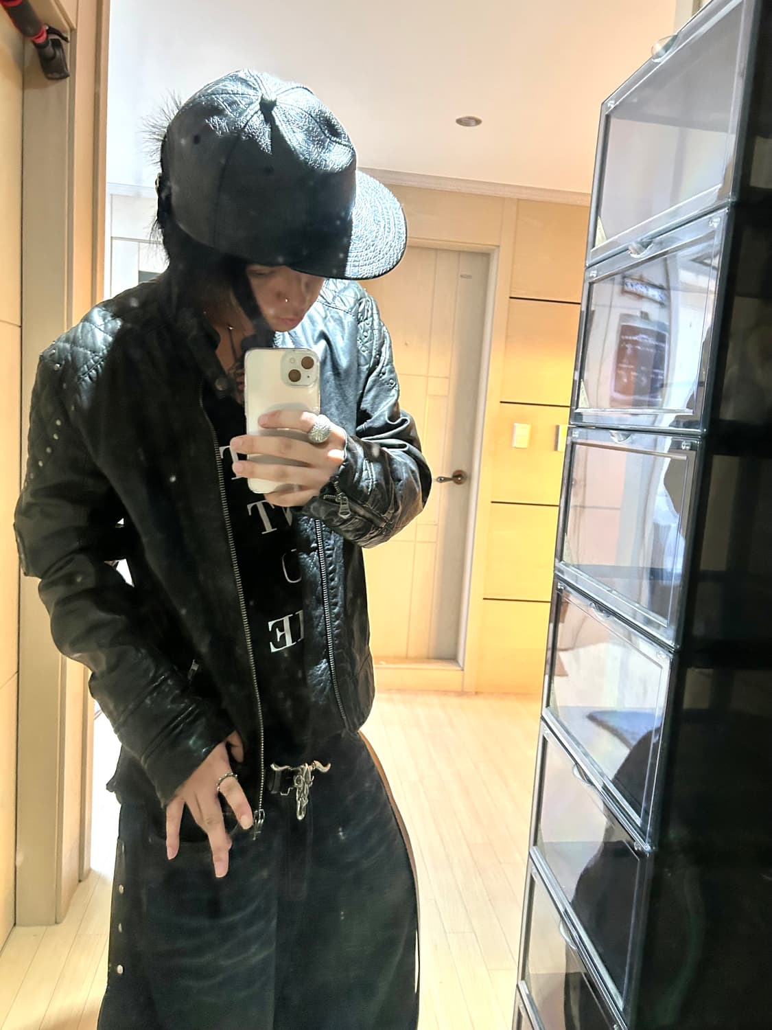 Stud Sheep Skin Biker Leather Jacket 상품이미지5