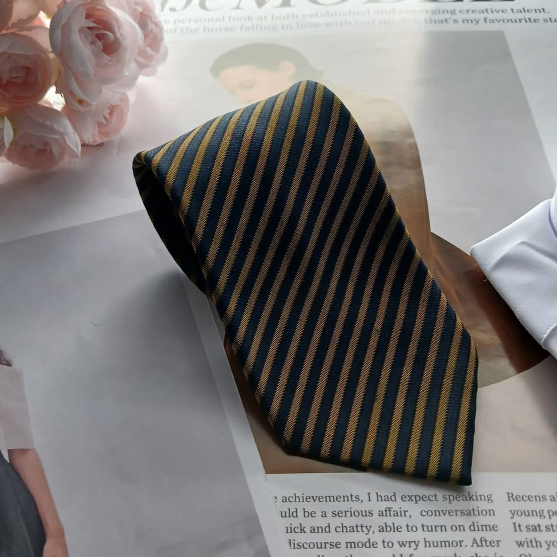 이치바타 실크 네이비 스트라이프 넥타이 8.2cm A~B등급 A18391 상품이미지1