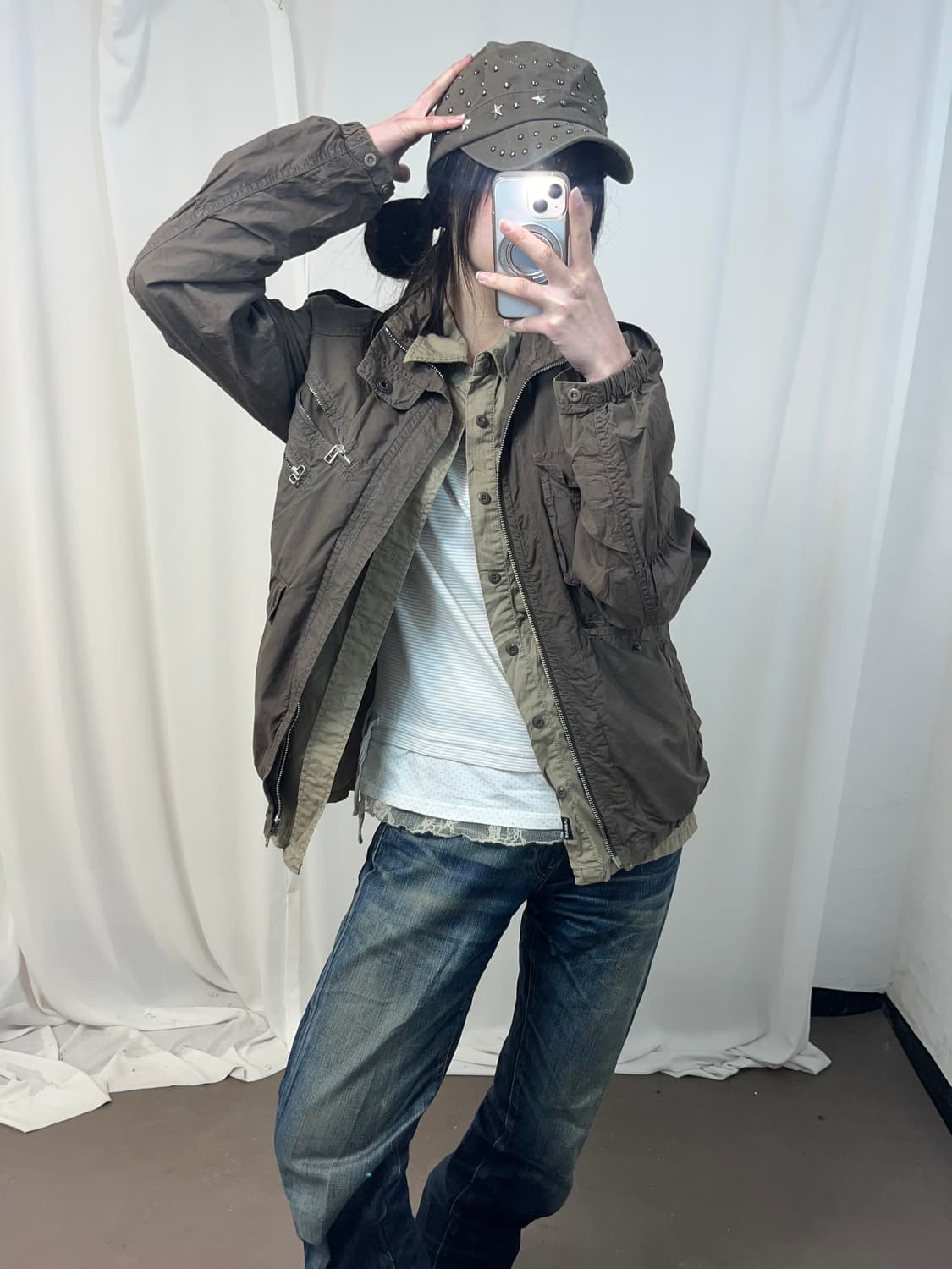 Y2K 브라운 유틸리티 자켓 상품이미지1