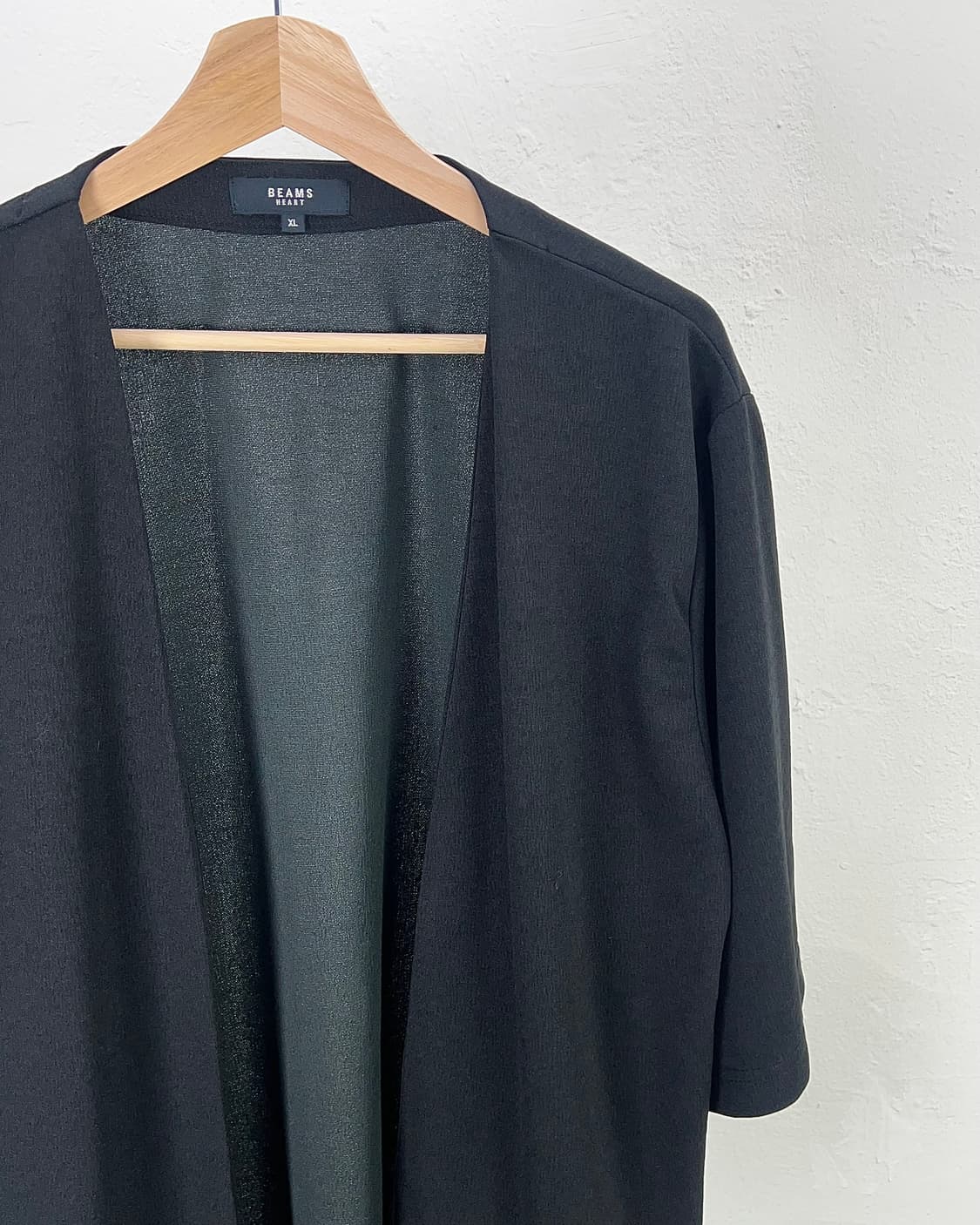 빔즈 블랙 유카타 리넨 논카라 로브 가디건 상품이미지3