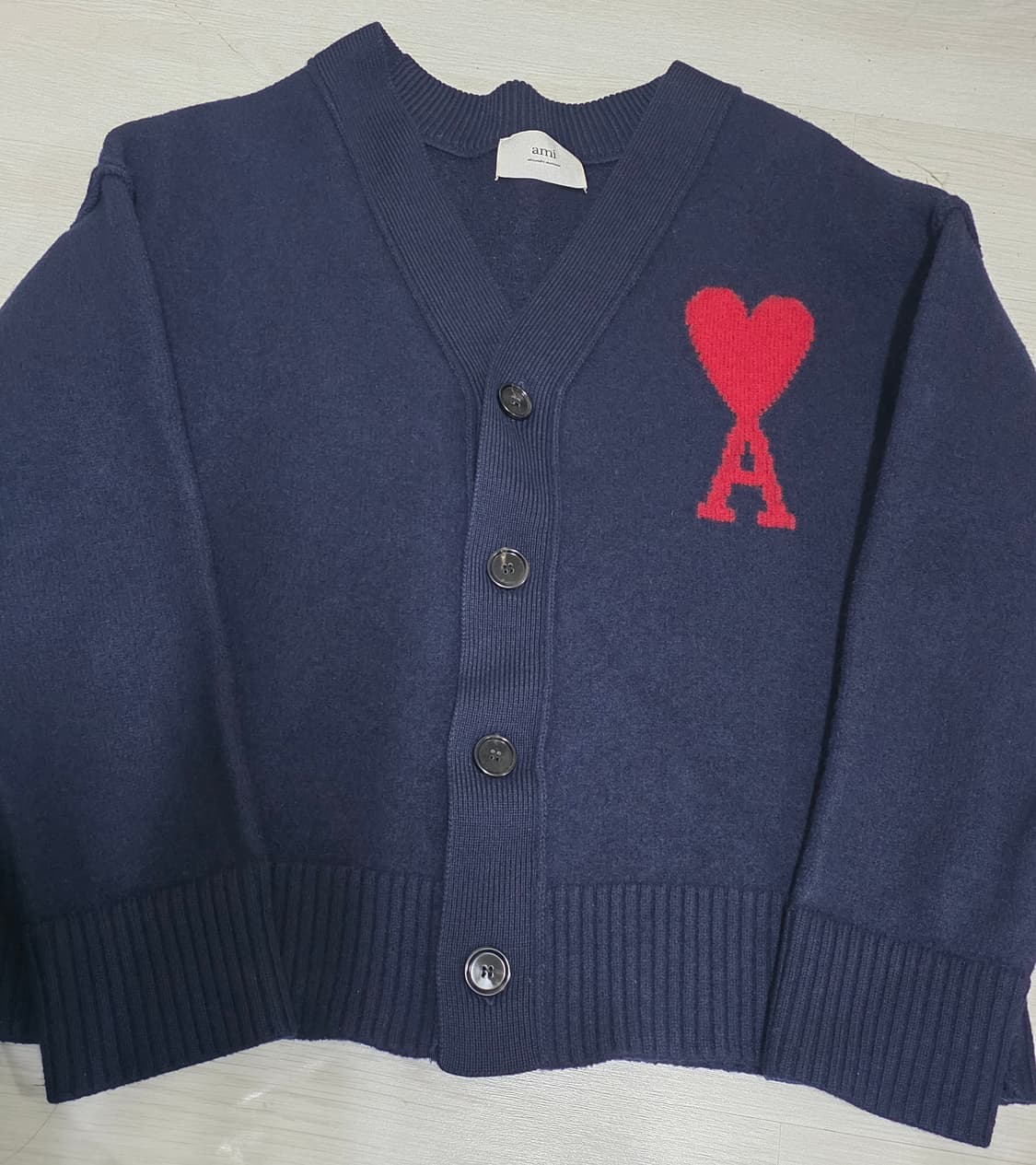 아미 빅 하트 로고 인타르시아 울 가디건 상품이미지2