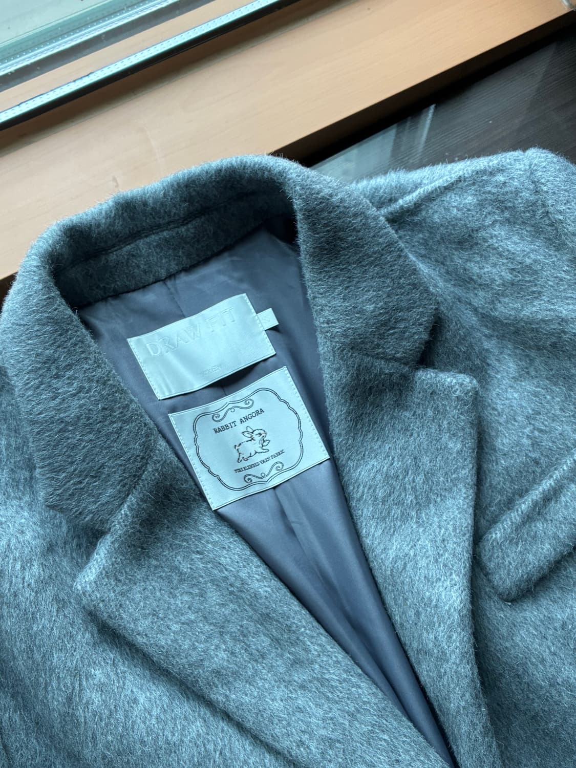 (S) 드로우핏 우먼 래빗 앙고라 울 핸드메이드 싱글 롱 코트 GREY 상품이미지10