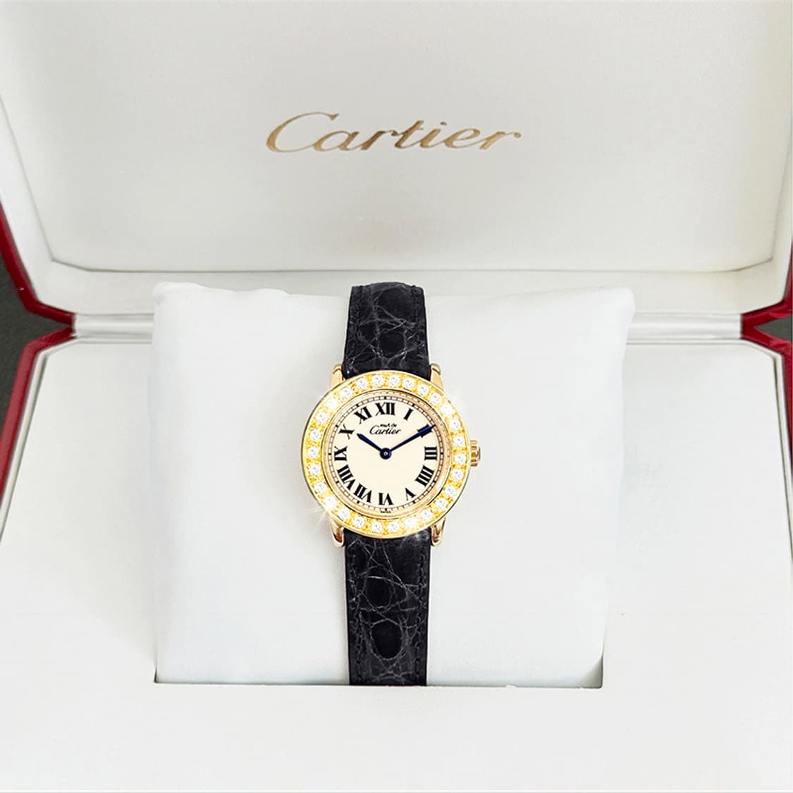 까르띠에 론드 아이보리 다이얼 빅 다이아 여성 악어가죽 시계 상품이미지2