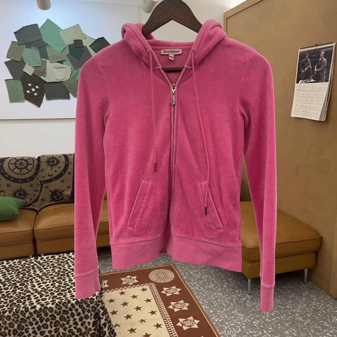 쥬시 꾸뛰르 Y2K 00's 레트로 핫핑크 벨벳 후드집업 S C08942 상품이미지3