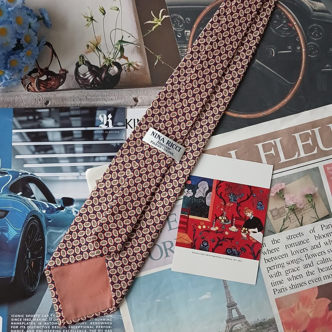 니나리치 실크 레드 패턴 넥타이 9.7cm A+등급 A19312
 상품이미지6