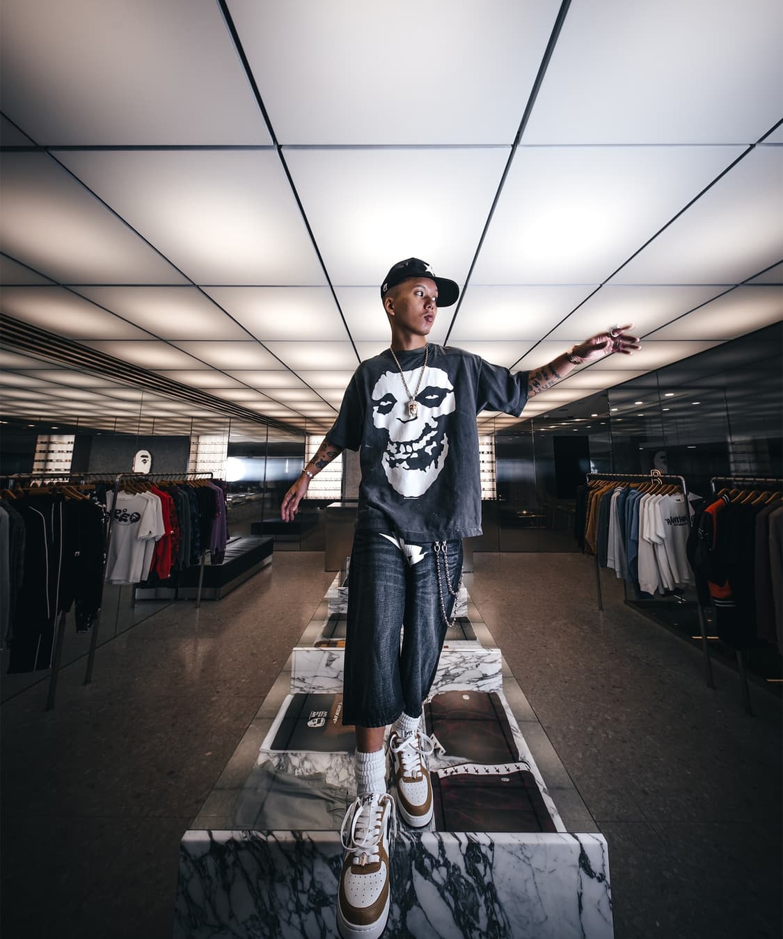 [새상품/XXL] 세인트미카엘 x 베이프 스컬 해골 반팔티셔츠 상품이미지3