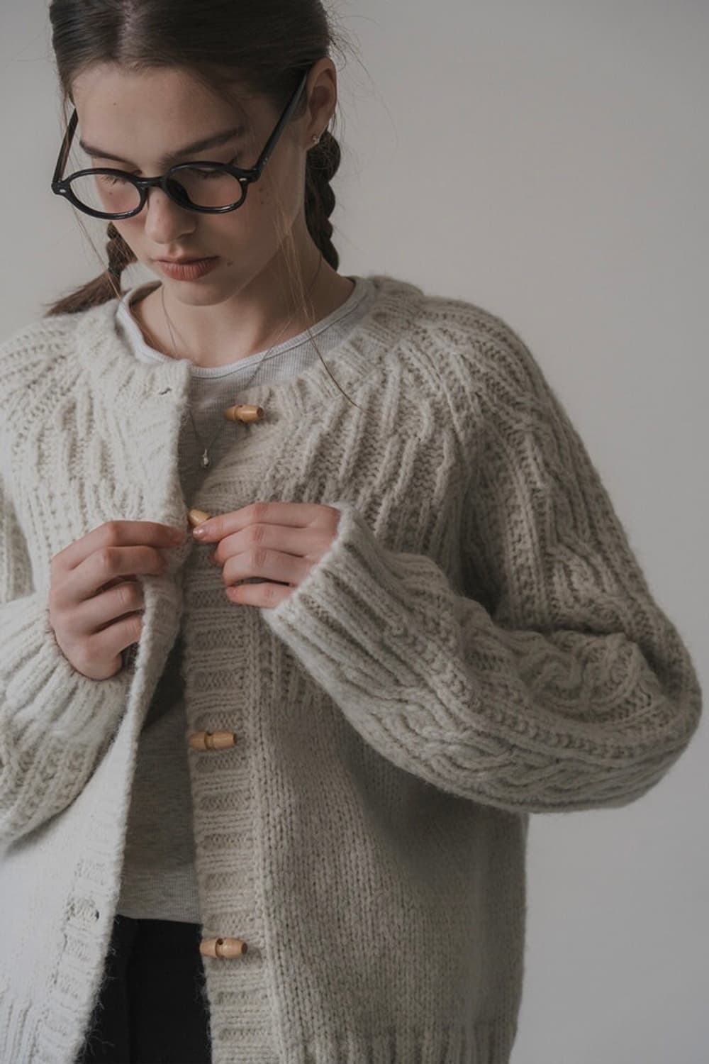 더미튼 더플 케이블 가디건 스노우 상품이미지1