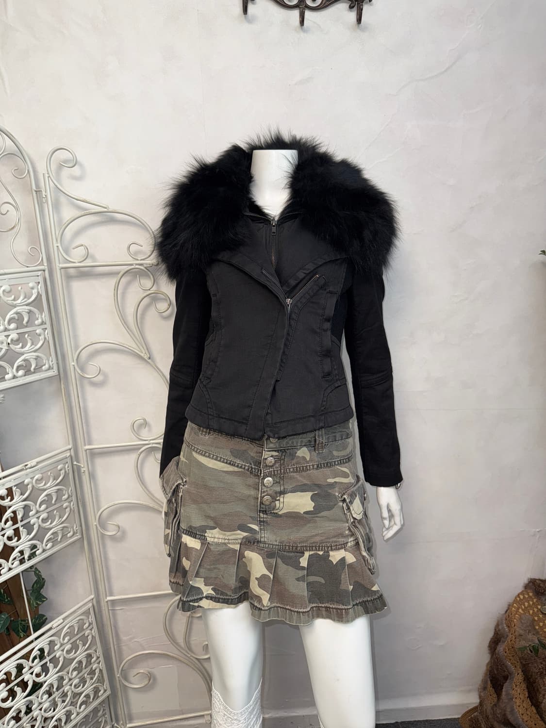 Black fox fur knit layered padded jacket 상품이미지5