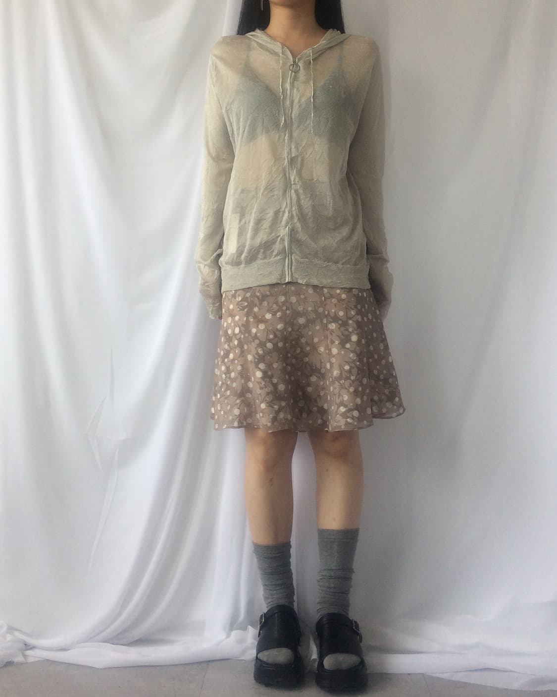 Dot flower pattern mixed midi skirt 상품이미지6