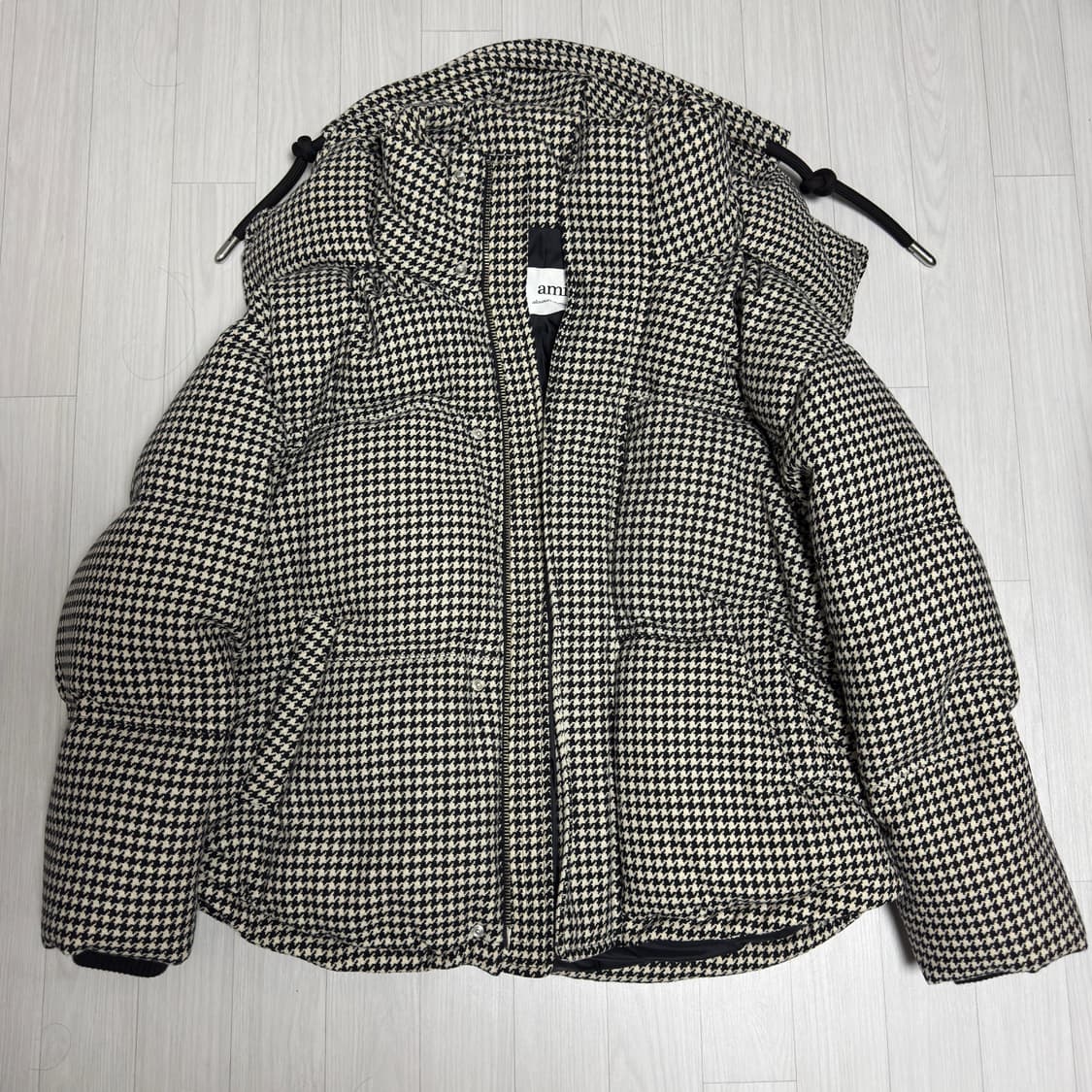 AMI 아미 울 하운드투스 체크 후드 패딩 M 상품이미지2