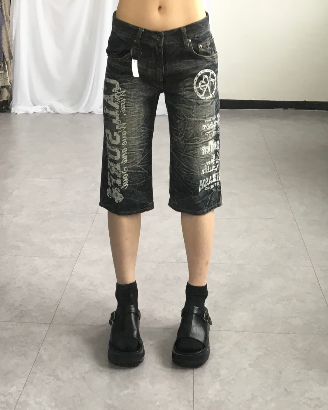 Back wing printing washing half denim pa 상품이미지7