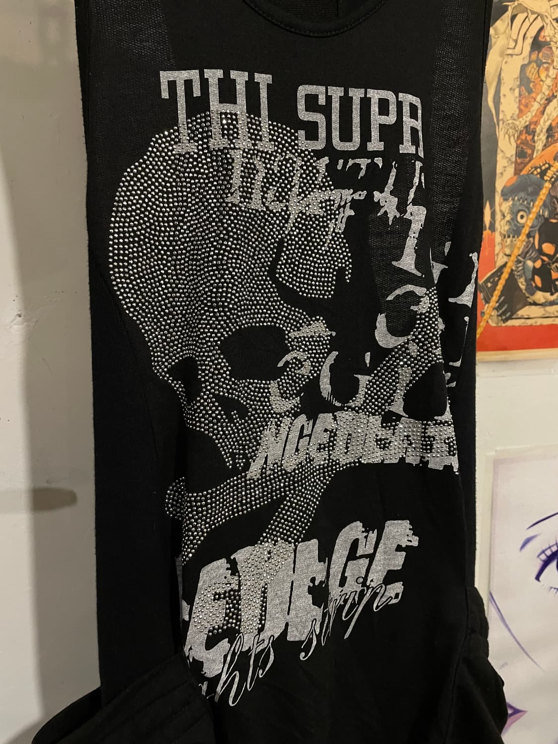 mkr 해골 스터드 레터링 포켓 블랙 후드 나시 원피스 펑크 상품이미지4