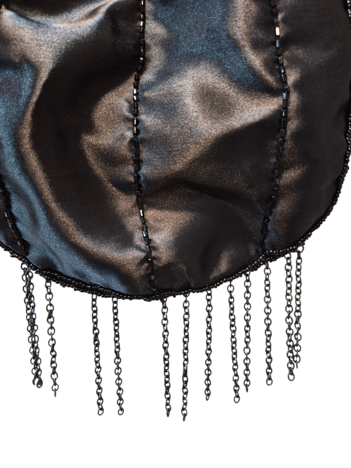 iBLUES 블랙 새틴 비즈 숄더백 태슬 장식 Y2K 상품이미지3