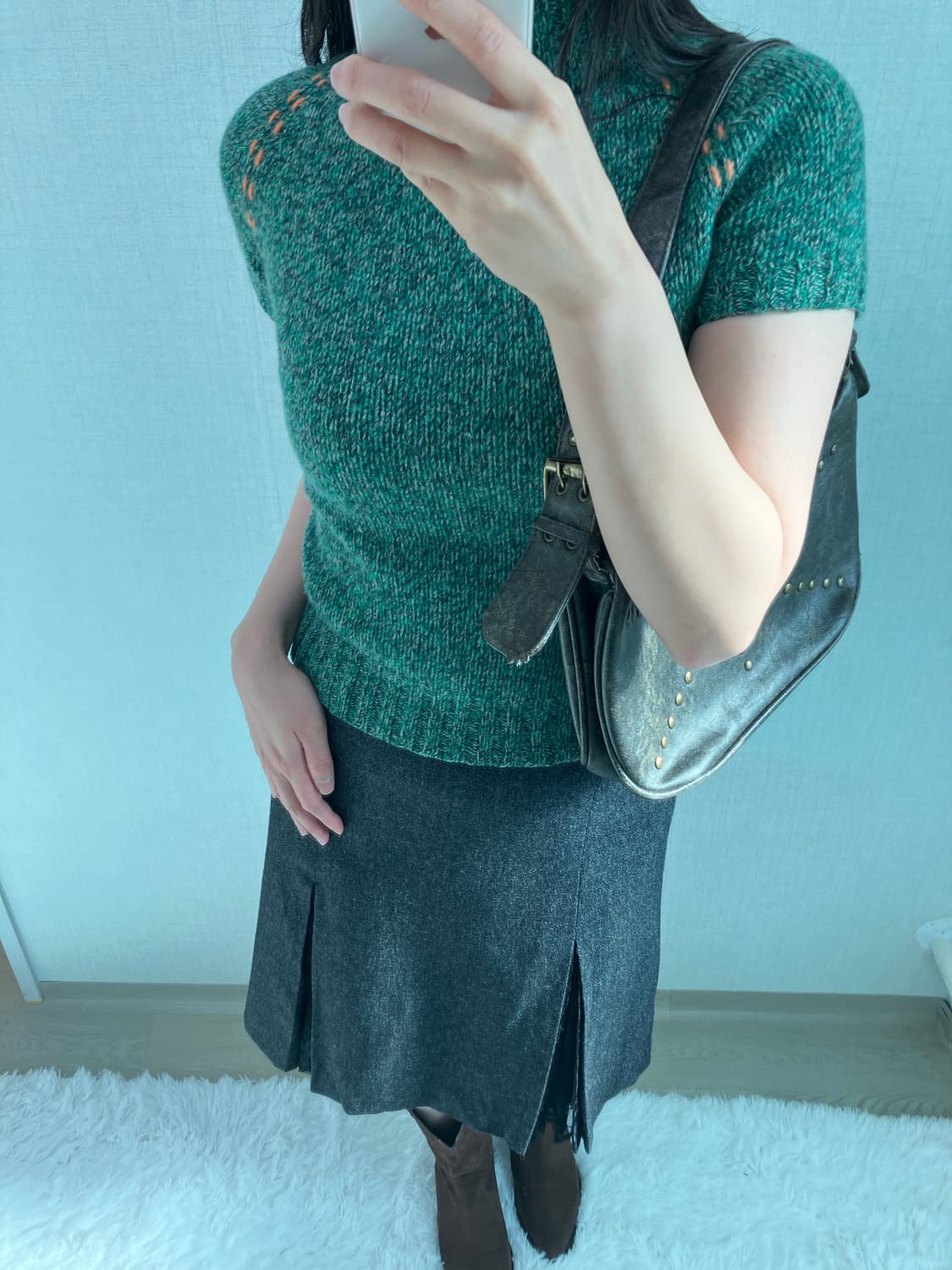 jpn vintage 딥그린 하이넥 반팔 니트 y2k 스트릿 갸루 펑키 상품이미지4