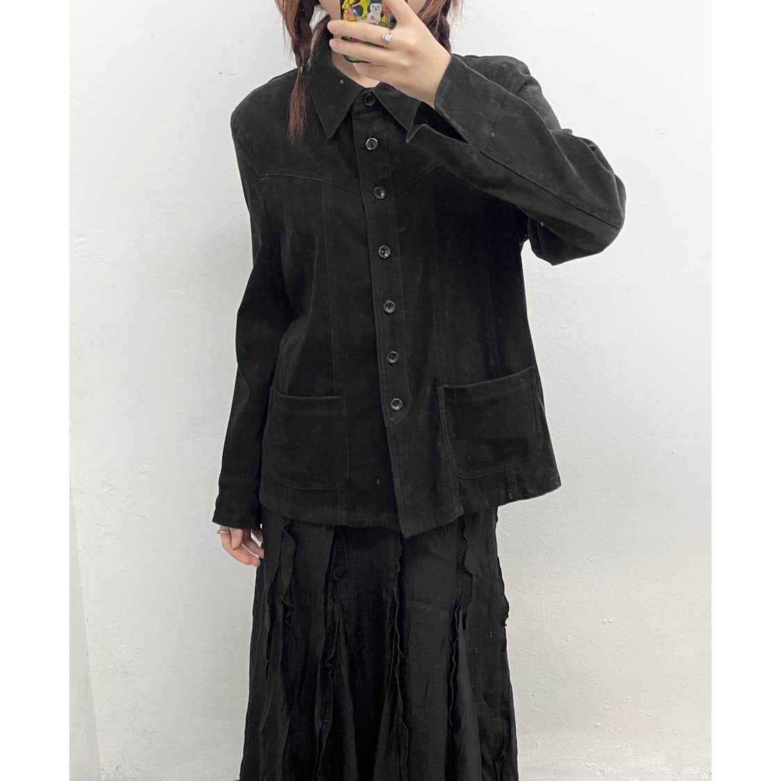 블랙 세무 절개 디테일 자켓 상품이미지1