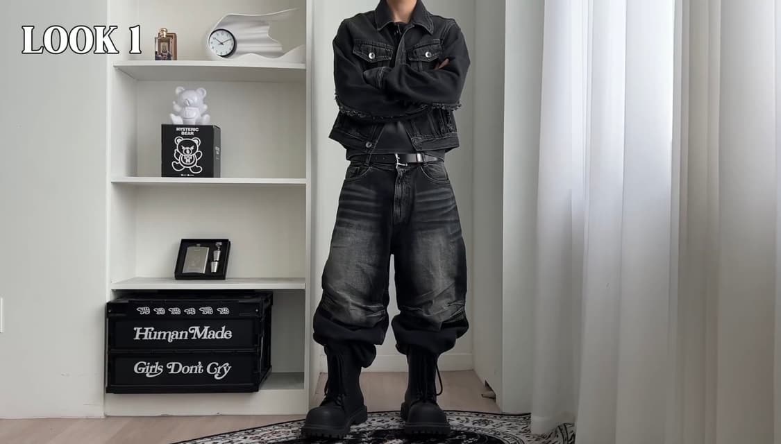 BLR 비엘알 엠보스드 웨이브 워싱 와이드 데님 팬츠 블루 L 상품이미지3