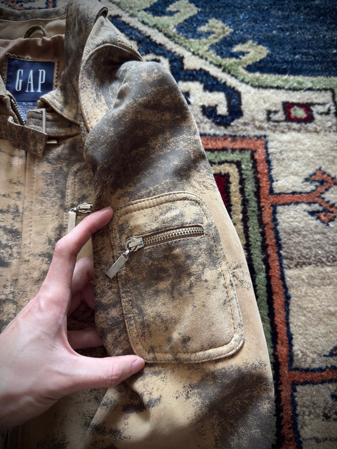 90s Old Gap Calfskin sand washed 레더 자켓 상품이미지8