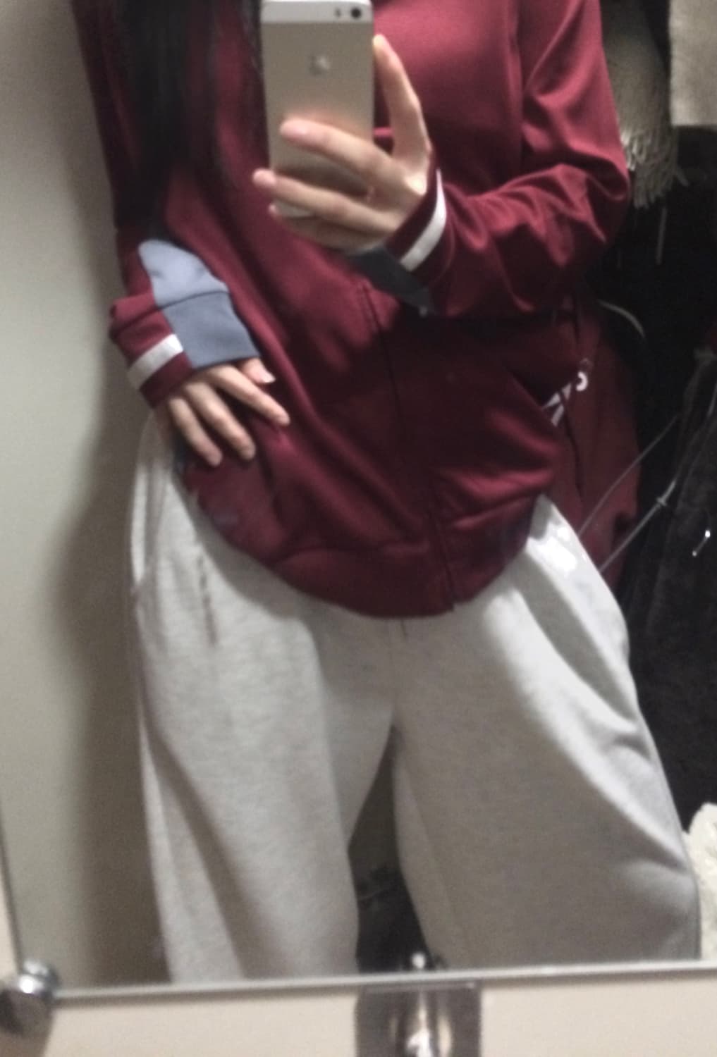 아디다스 버건디 져지 그레이 올드스쿨 집업 상품이미지2