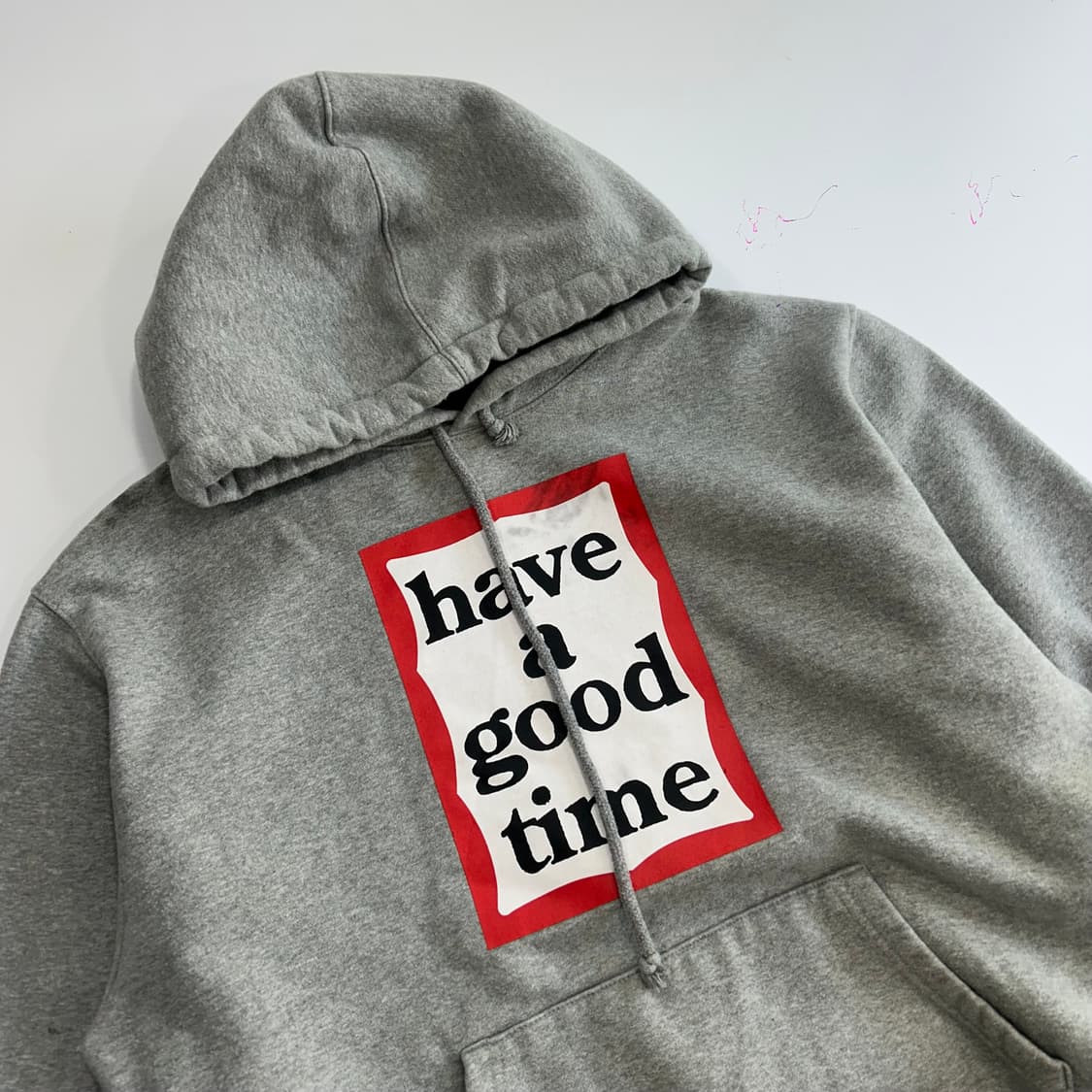 Have a good time 해브어굿타임 레드로고 그레이 후드티  상품이미지4