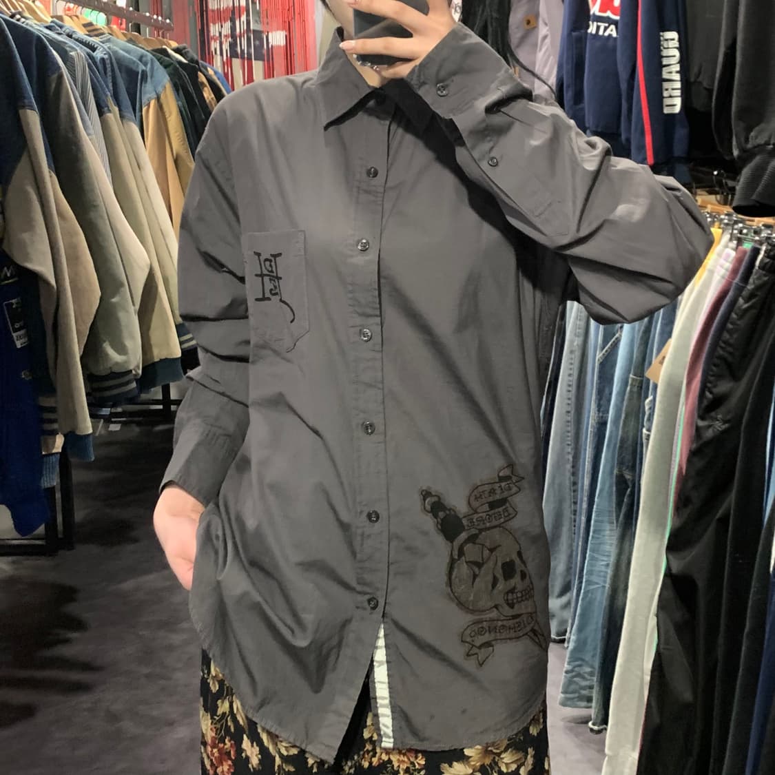 [IM] EdHardy 에드하디 스컬 스터드 셔츠 그레이 상품이미지5