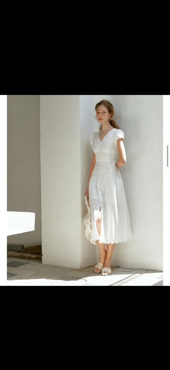 르니나 퍼프 슬리브 드레스 화이트 s 새상품 롱원피스 상품이미지1