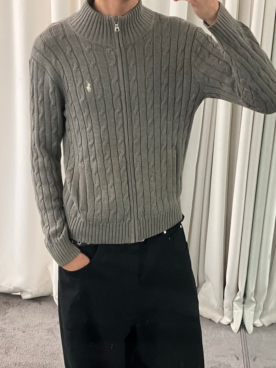 폴로 랄프로렌 그레이 케이블 니트 가디건 M 상품이미지8