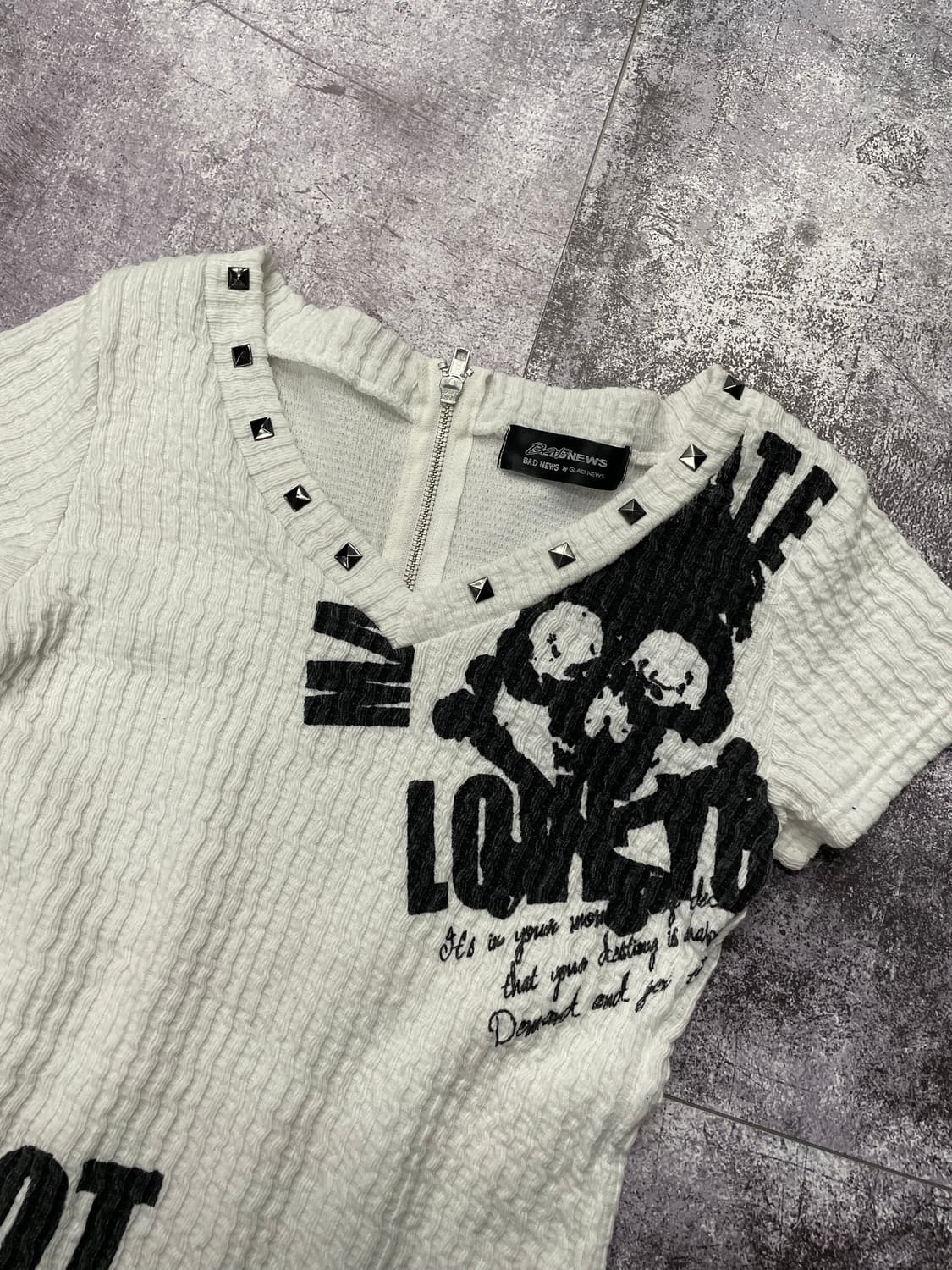 해골 y2k 화이트 반팔 상품이미지2