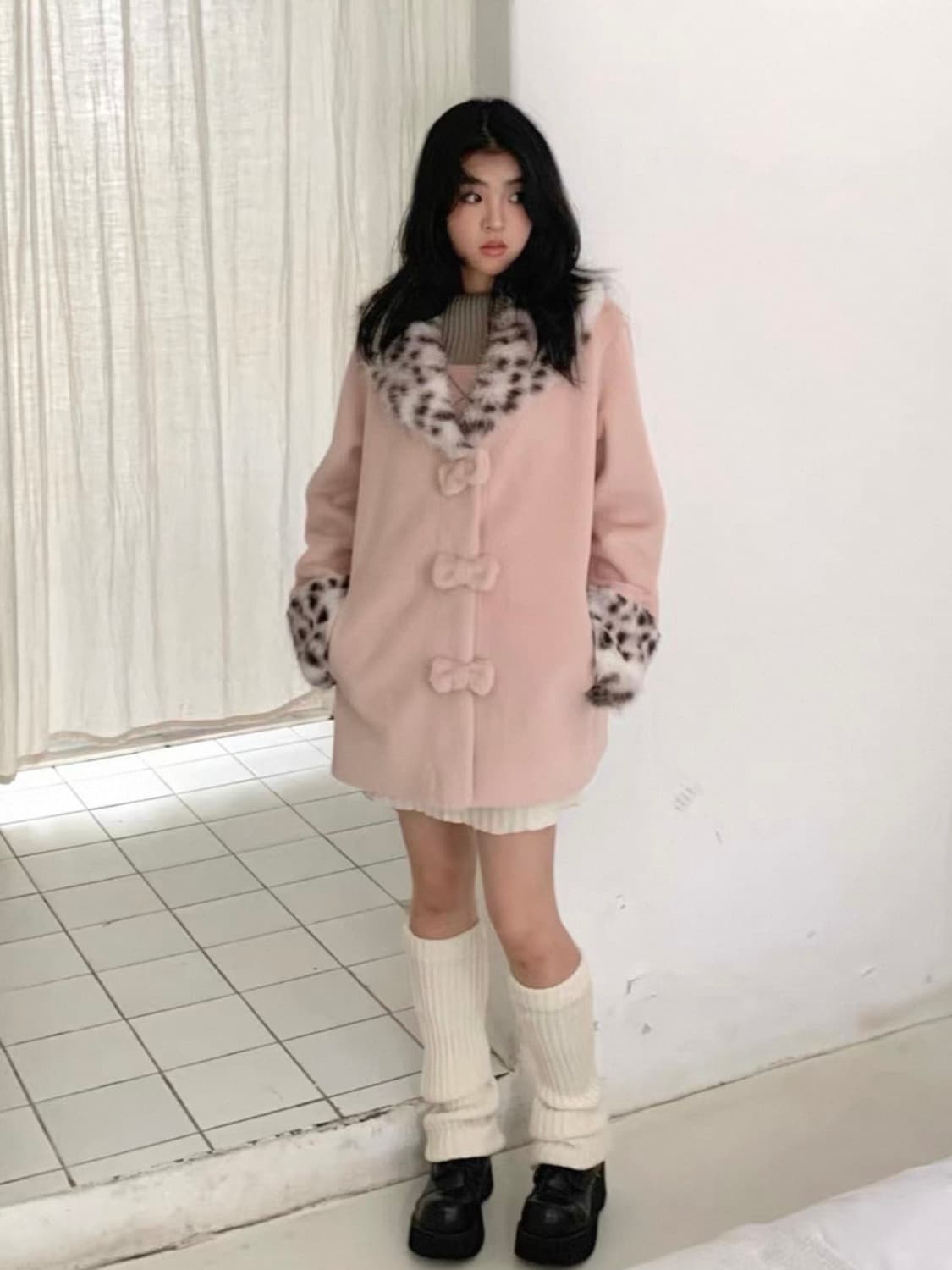 sicastra 핑크 호피 코트 히메갸루 로걀 갸루 레오파드 리즈리사깔 상품이미지4
