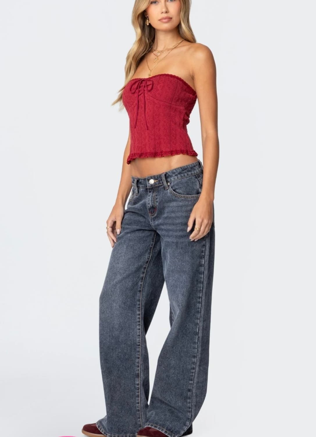 교환) Edikted ace 로우라이즈 데님 팬츠 다크 블루 s > xs 상품이미지2