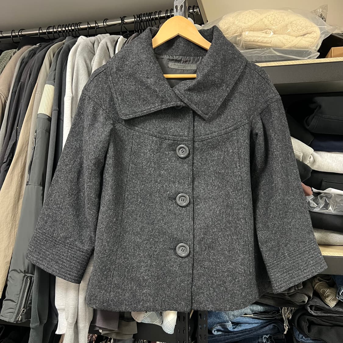 모리걸 갸루 데일리 빈티지 차콜 케이프숏 울코트 상품이미지1