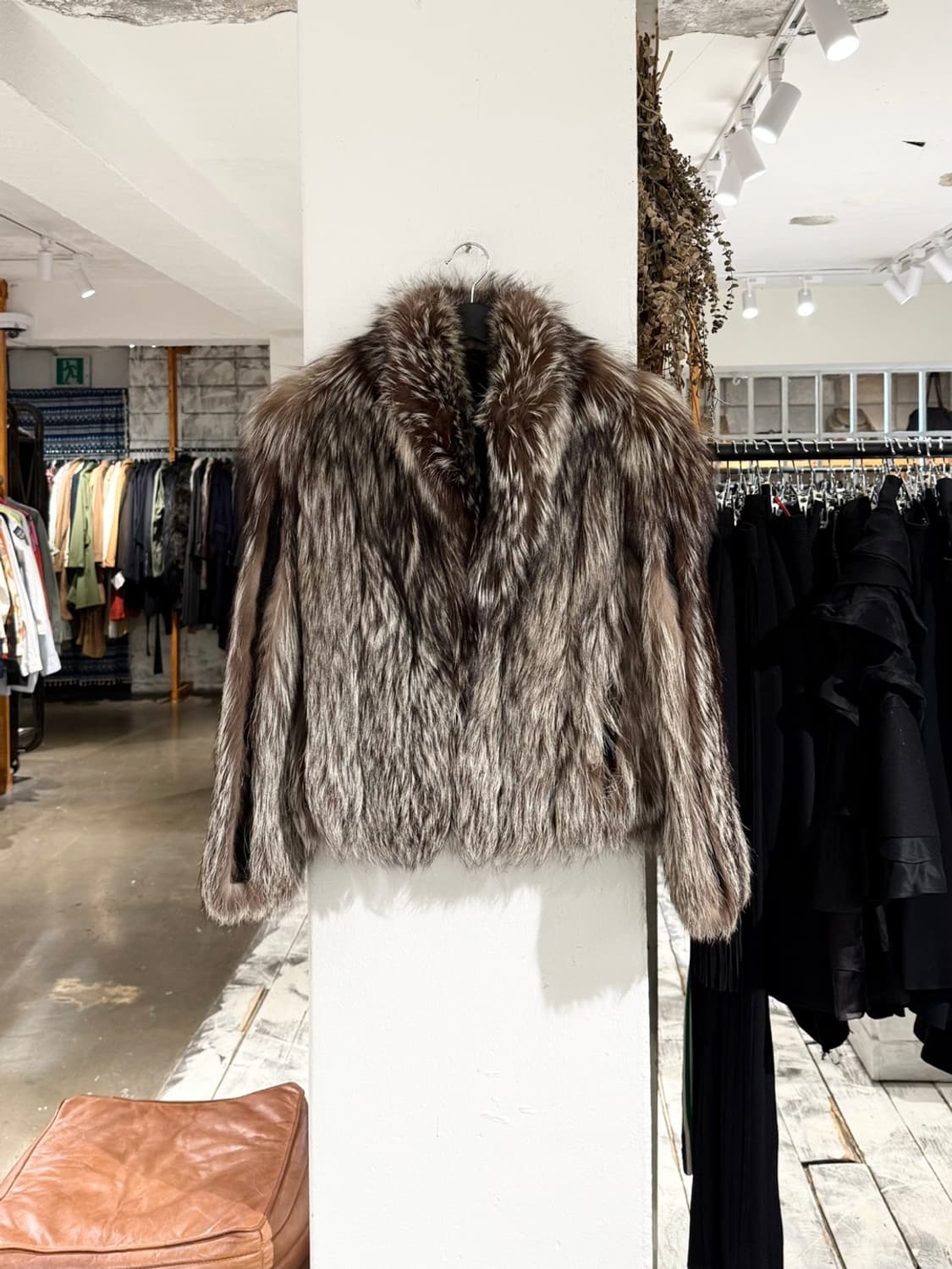 빈티지 실버 브라운 믹스 롱헤어 퍼 자켓 상품이미지1