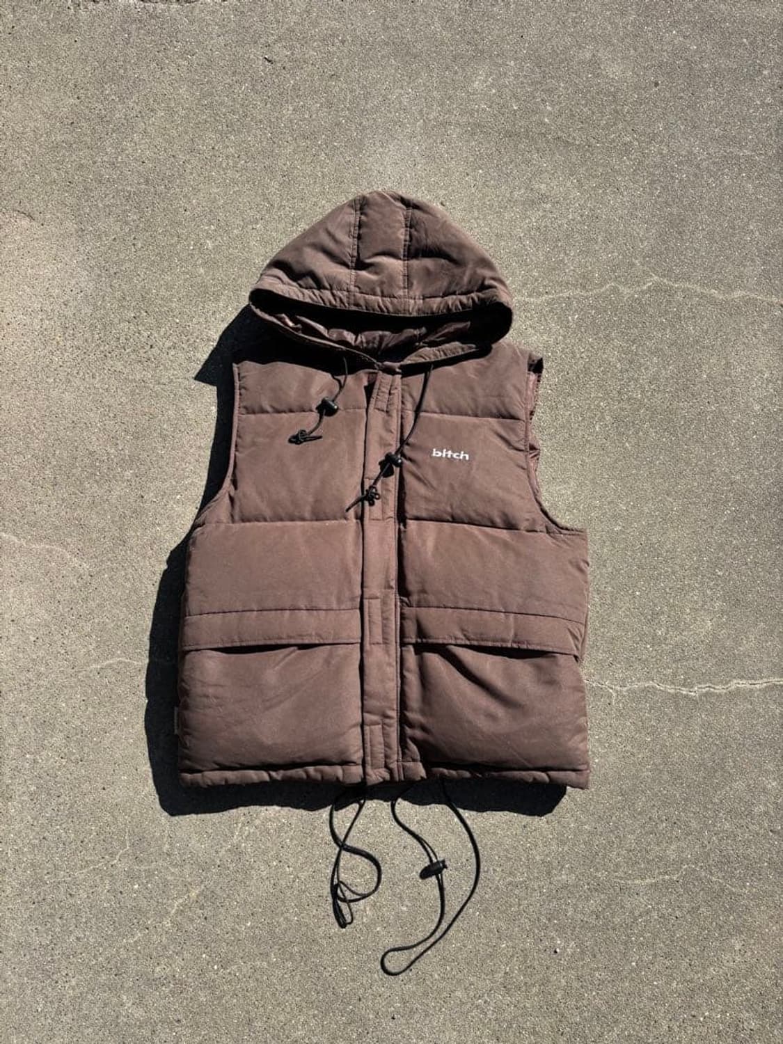 90s 비치 스케이트보드 후드 다운 패딩 베스트 브라운 상품이미지1