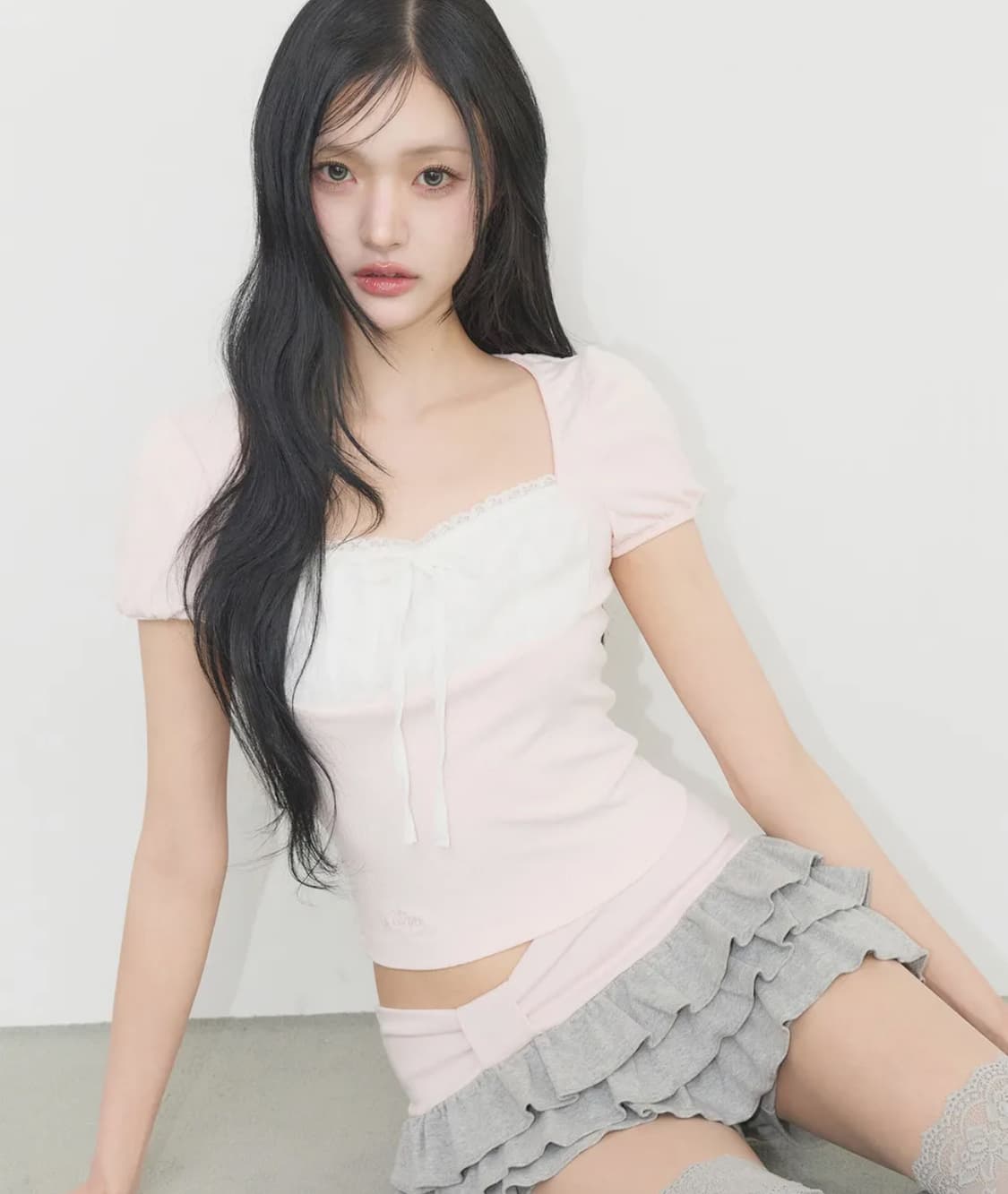 일리고 로지 레이스 스퀘어넥 티 핑크 상품이미지1