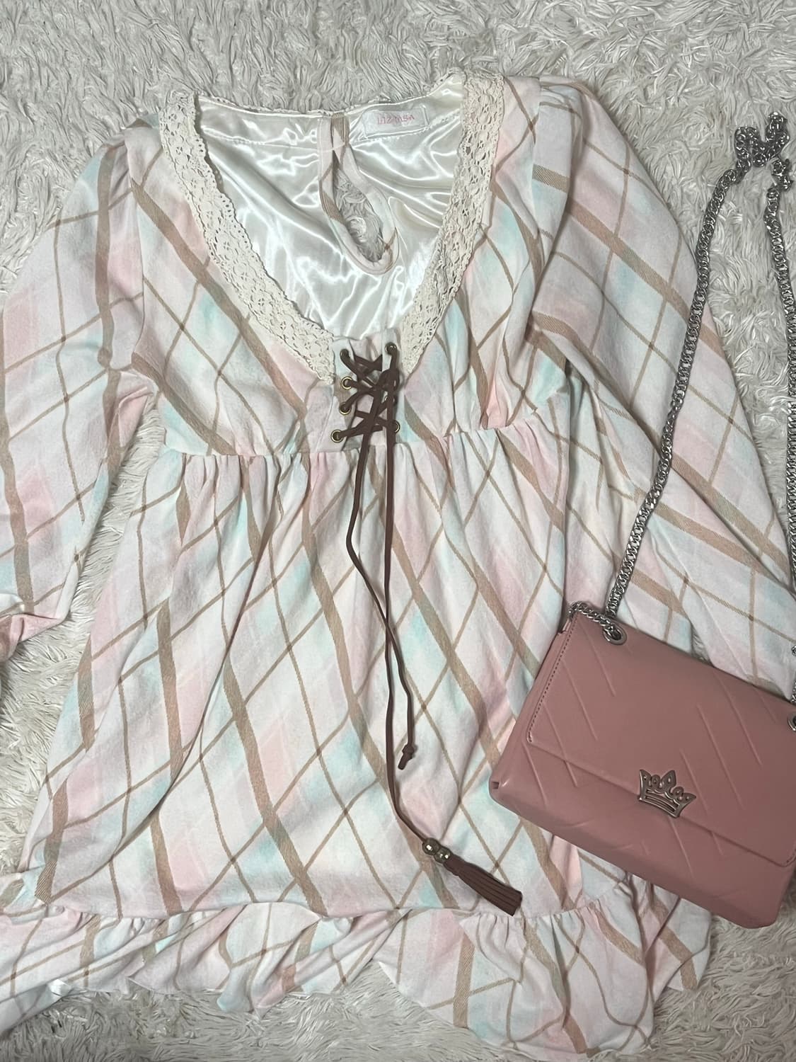 리즈리사 핑크 아가일 원피스 라떼갸루 상품이미지3