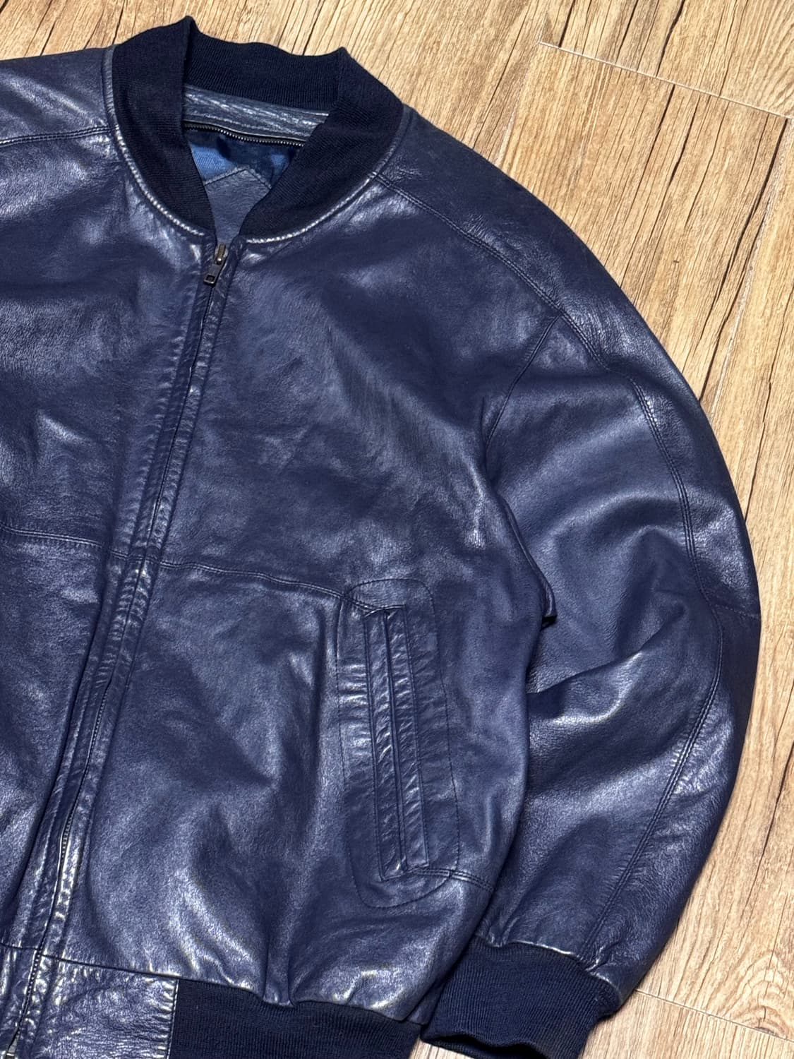 양가죽 네이비 봄버 가죽 자켓 상품이미지1