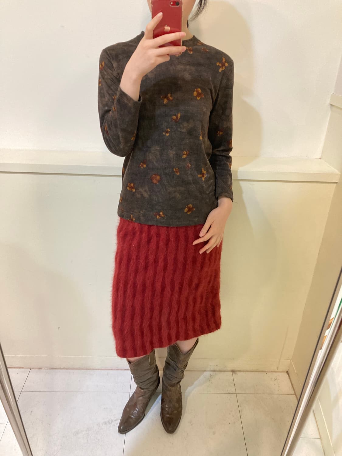 앙고라 스트라이프 미디 스커트 상품이미지8