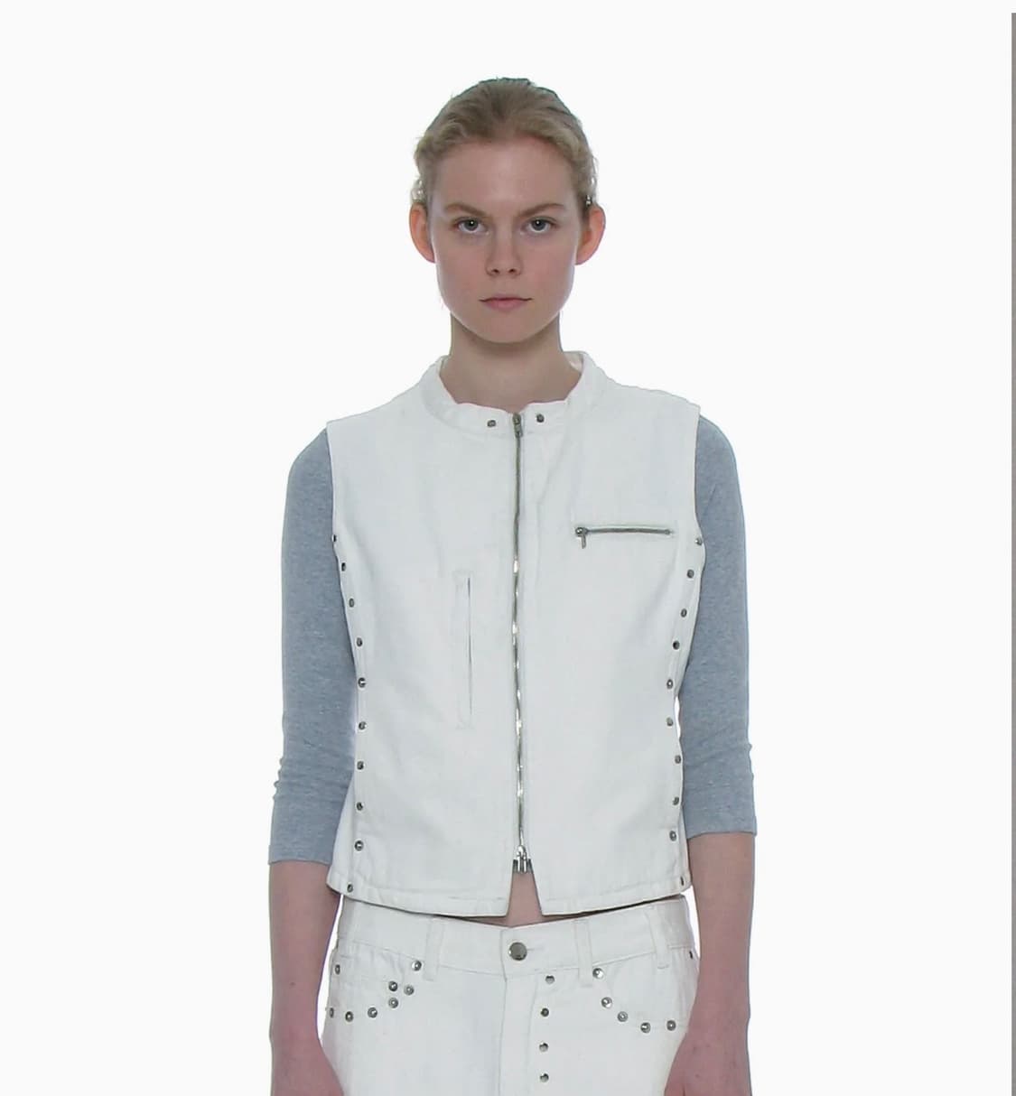 파르티멘토 스터드 집업 데님 화이트 상품이미지1