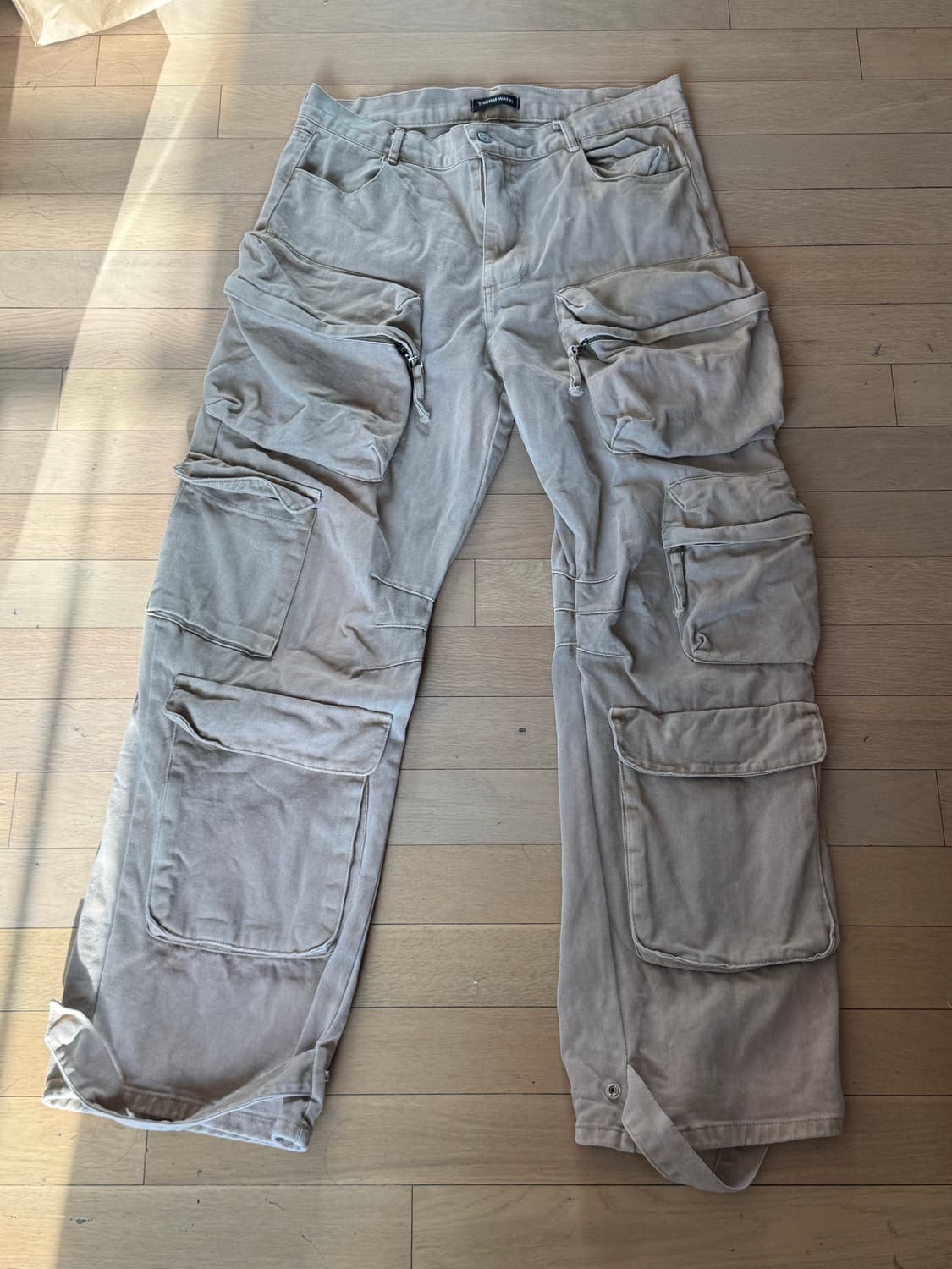 포켓 워싱 와이드 카고팬츠 갈색 XL 상품이미지2