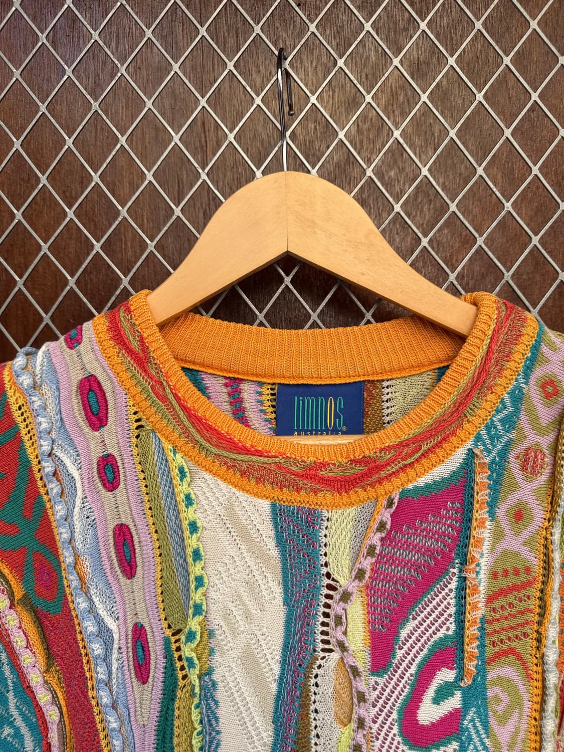 limnos 빈티지 입체 케이블 자수 패턴 그런지 오버핏 니트 S 상품이미지2