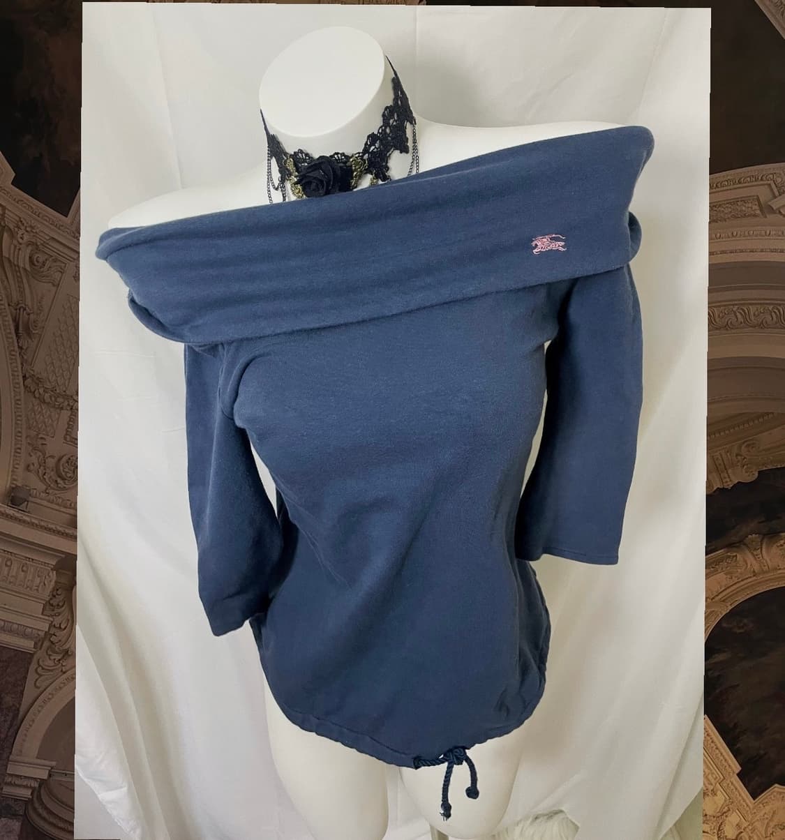 버버리 오프숄더 네이비 5부 티 분홍 로고 상품이미지2