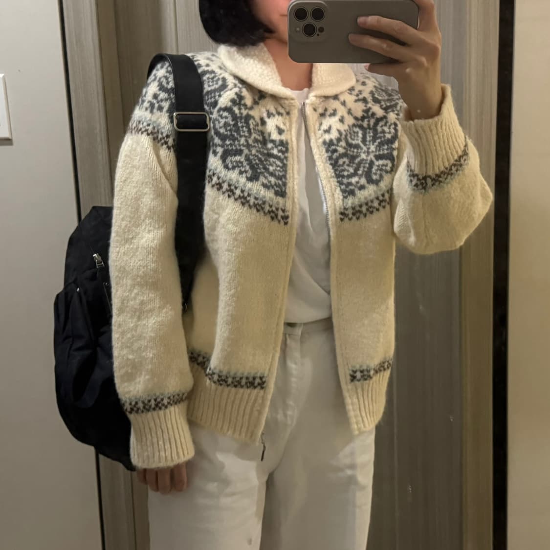 노르딕 패턴 울 니트 가디건 화이트  상품이미지2