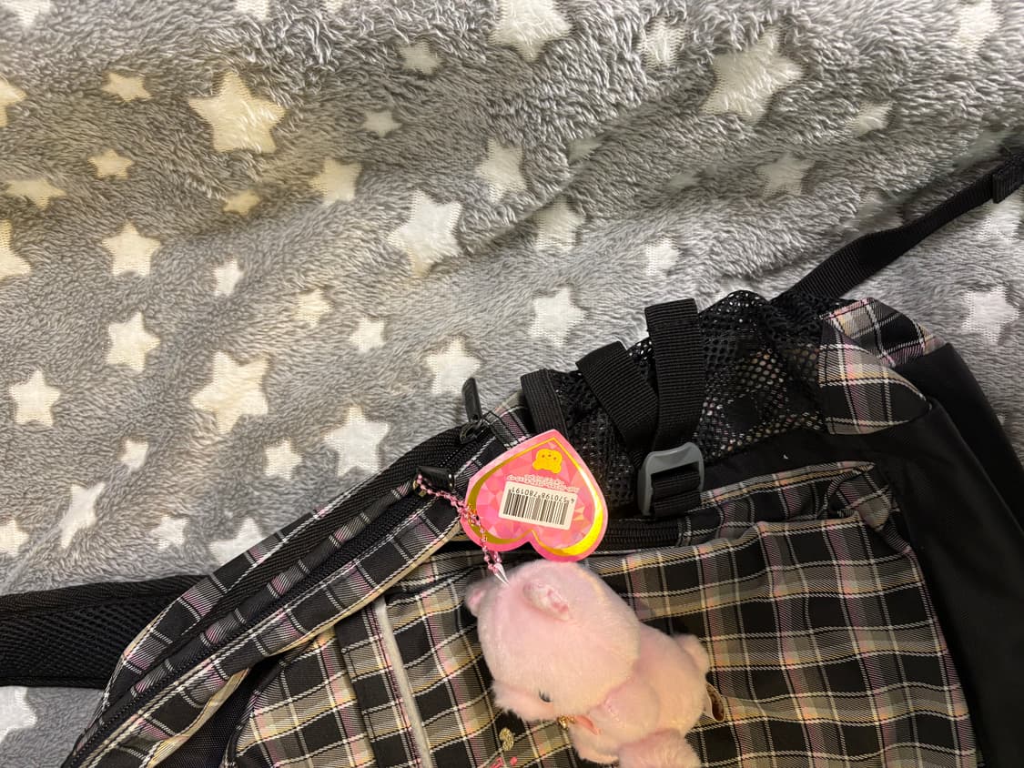 elle 엘르 일본 빈티지 체크 백팩 블랙 핑크 y2k  상품이미지4