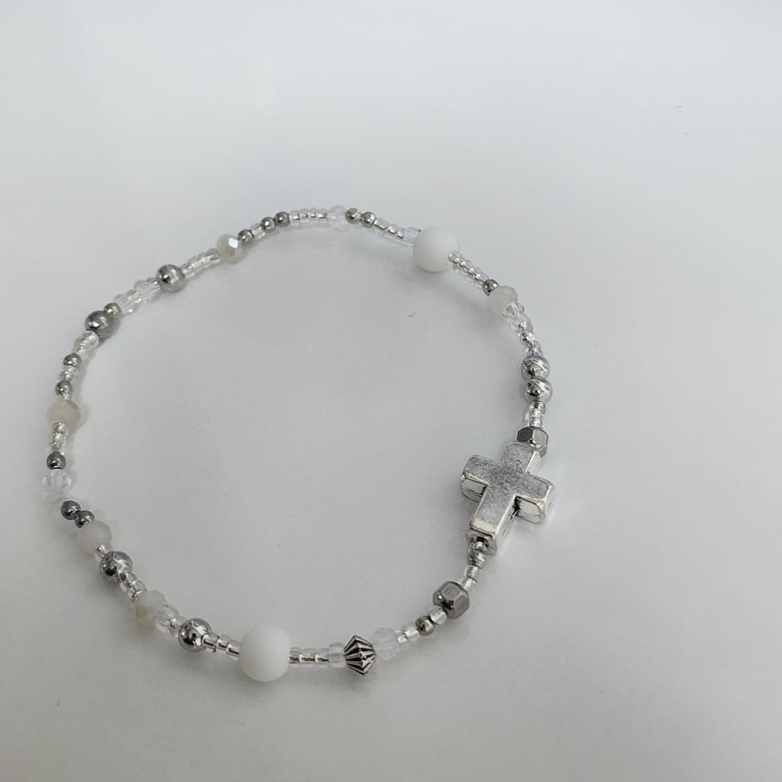 남자 화이트 실버 십자가 팔찌 상품이미지2