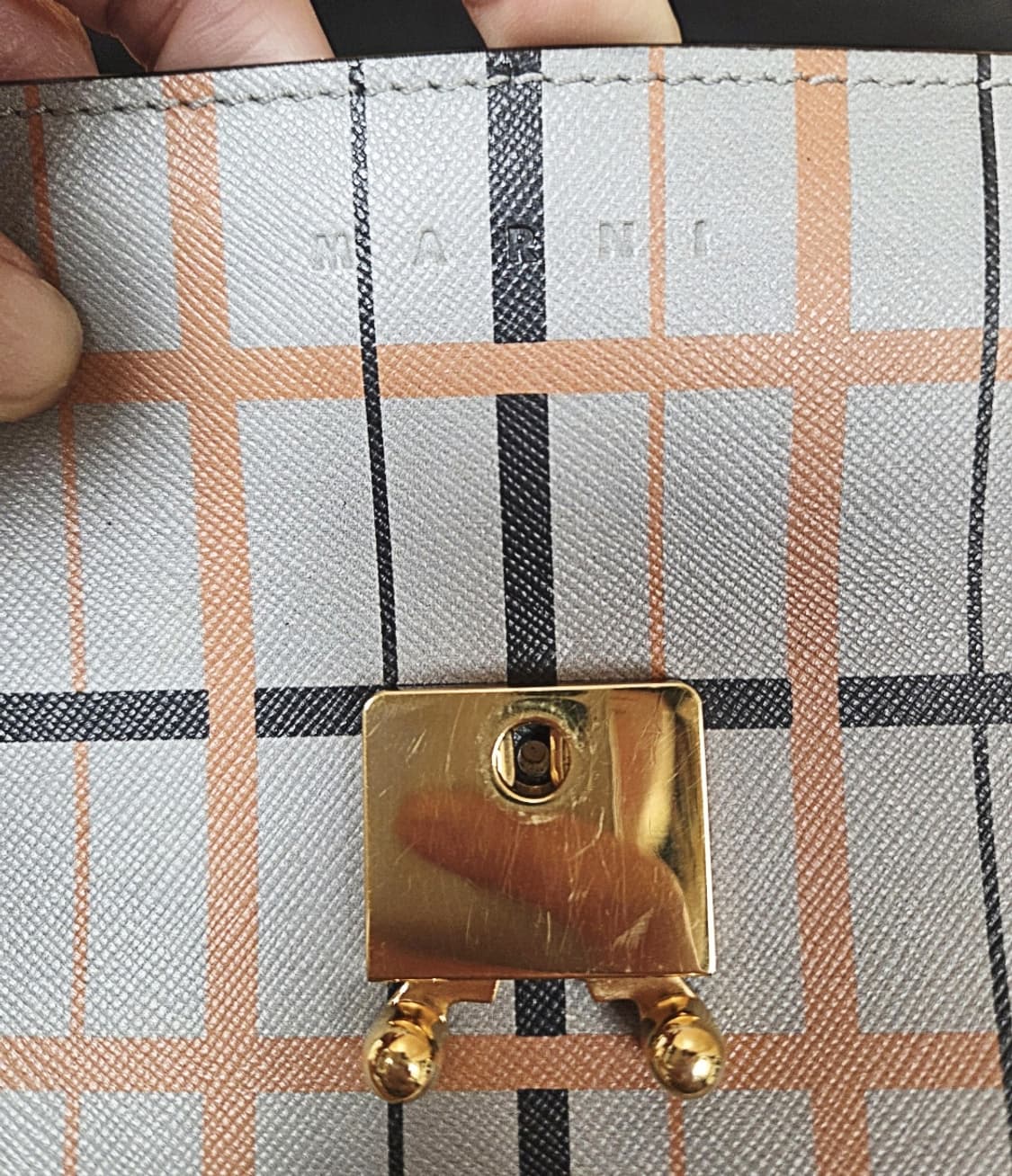 마르니Marni 체크 트렁크백 미디엄 사이즈/오렌지블랙 상품이미지7