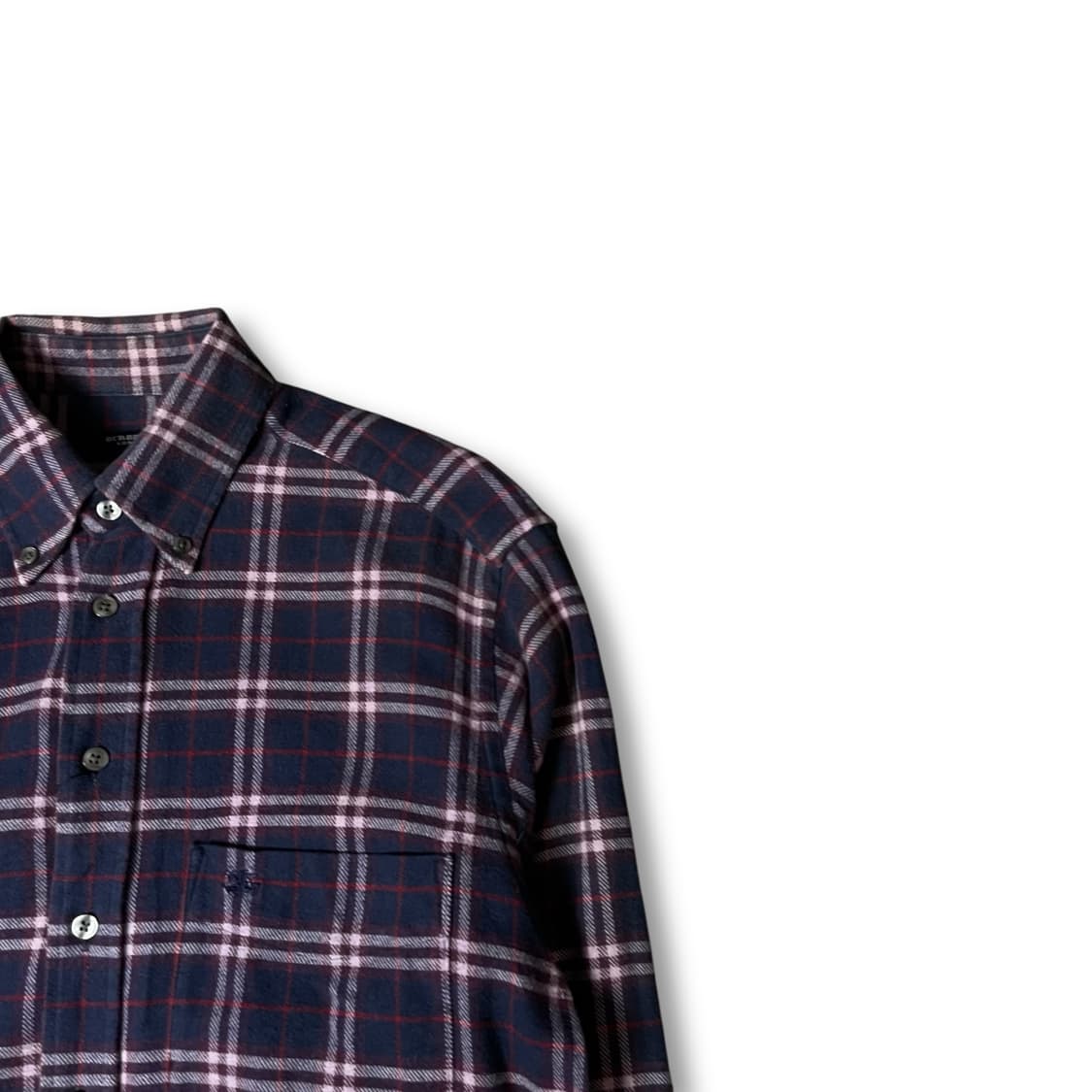 버버리 딥퍼플 네이비 체크 원포켓 긴팔 셔츠 S 상품이미지2