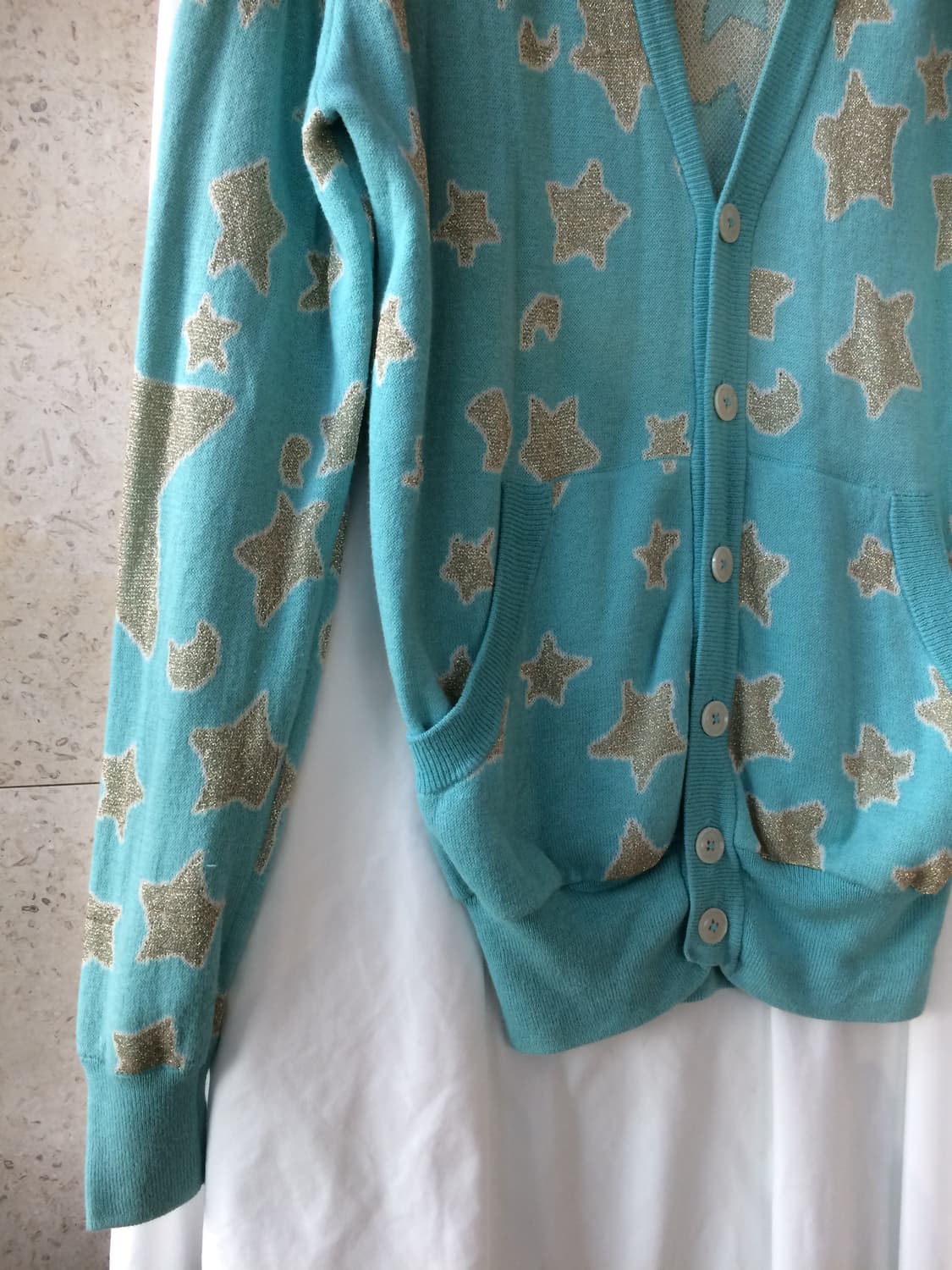 츠모리 차사토 은실 반짝반짝 고양이 별 무늬 캐시미어 니트 가디건 상품이미지4