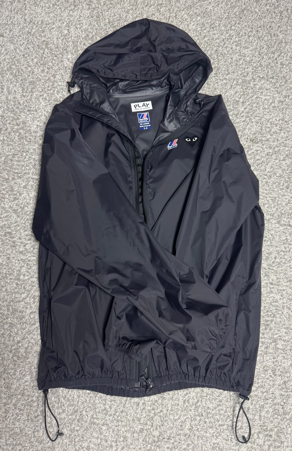 2XL) 꼼데가르송 x K-Way 까웨이 바람막이 블랙 남녀공용 상품이미지3